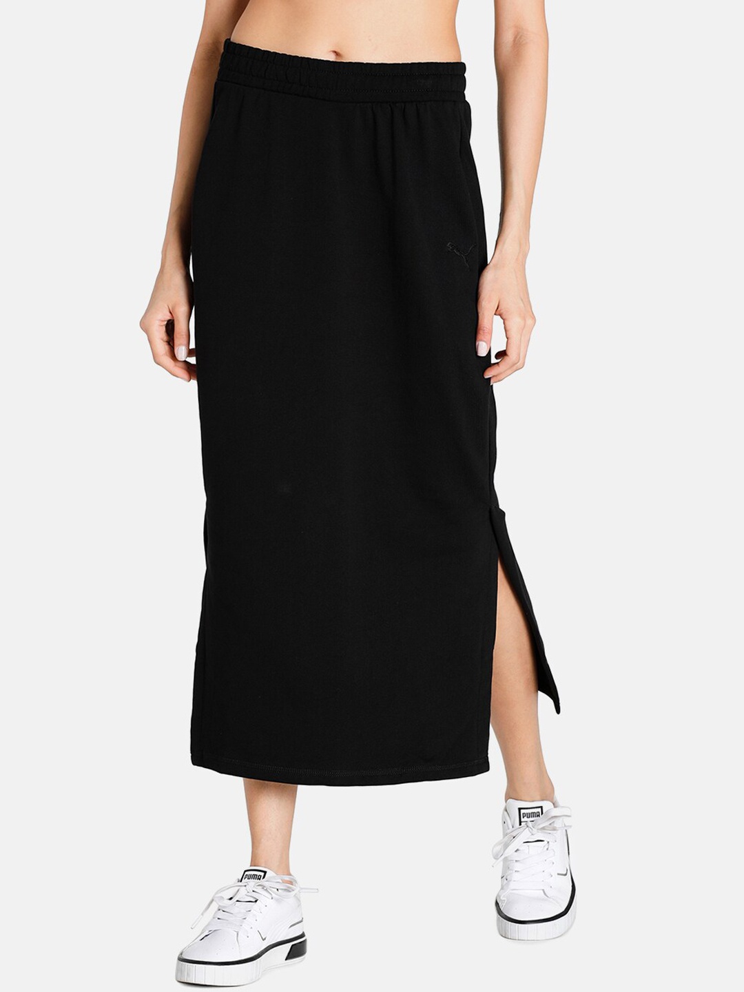 

Puma Black Solid Her Midi Pencil Skirt With Side Slits
