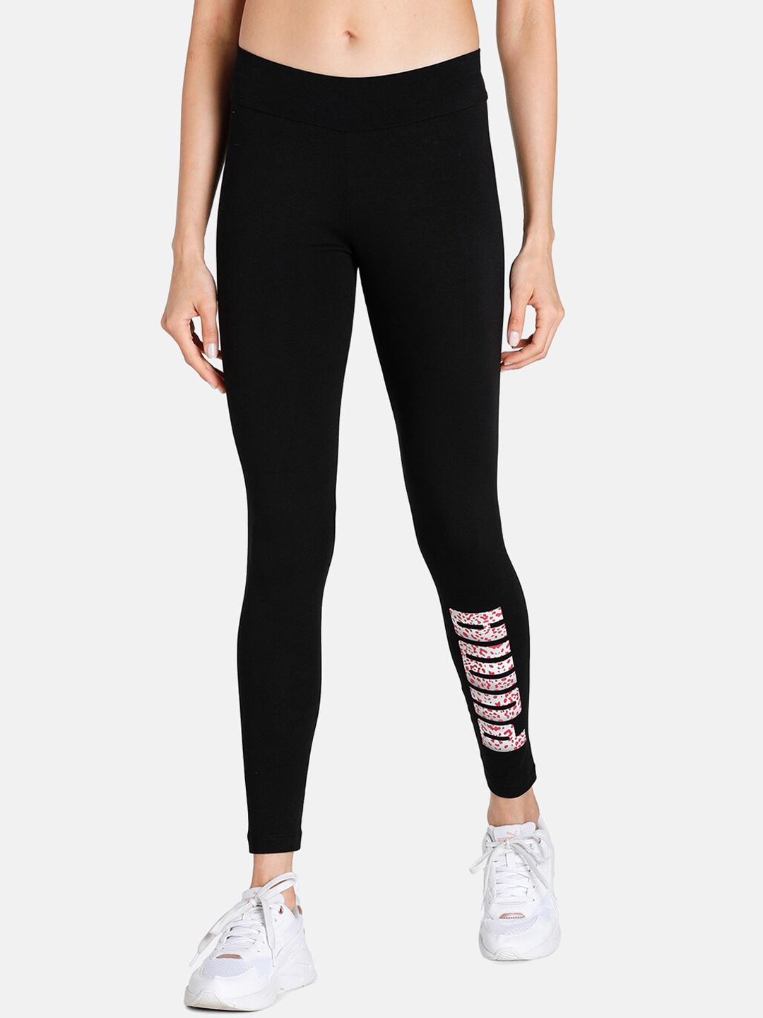 

Puma Women Black Brand Logo Printed Graphic Tights