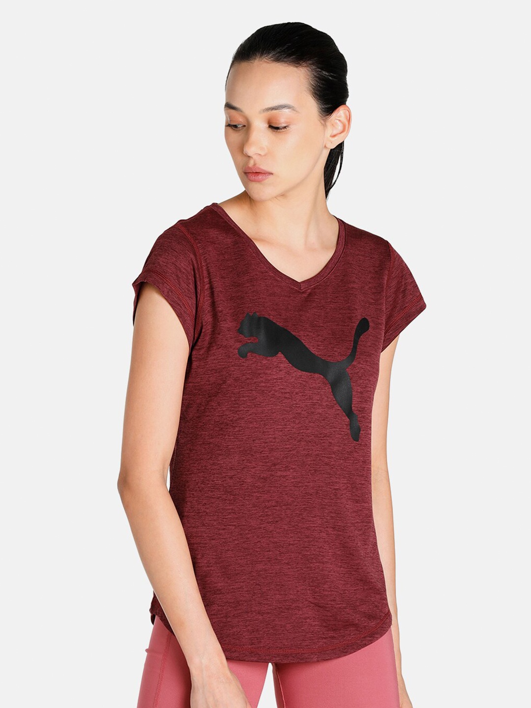 

Puma Women Red Brand Logo Printed T-shirt