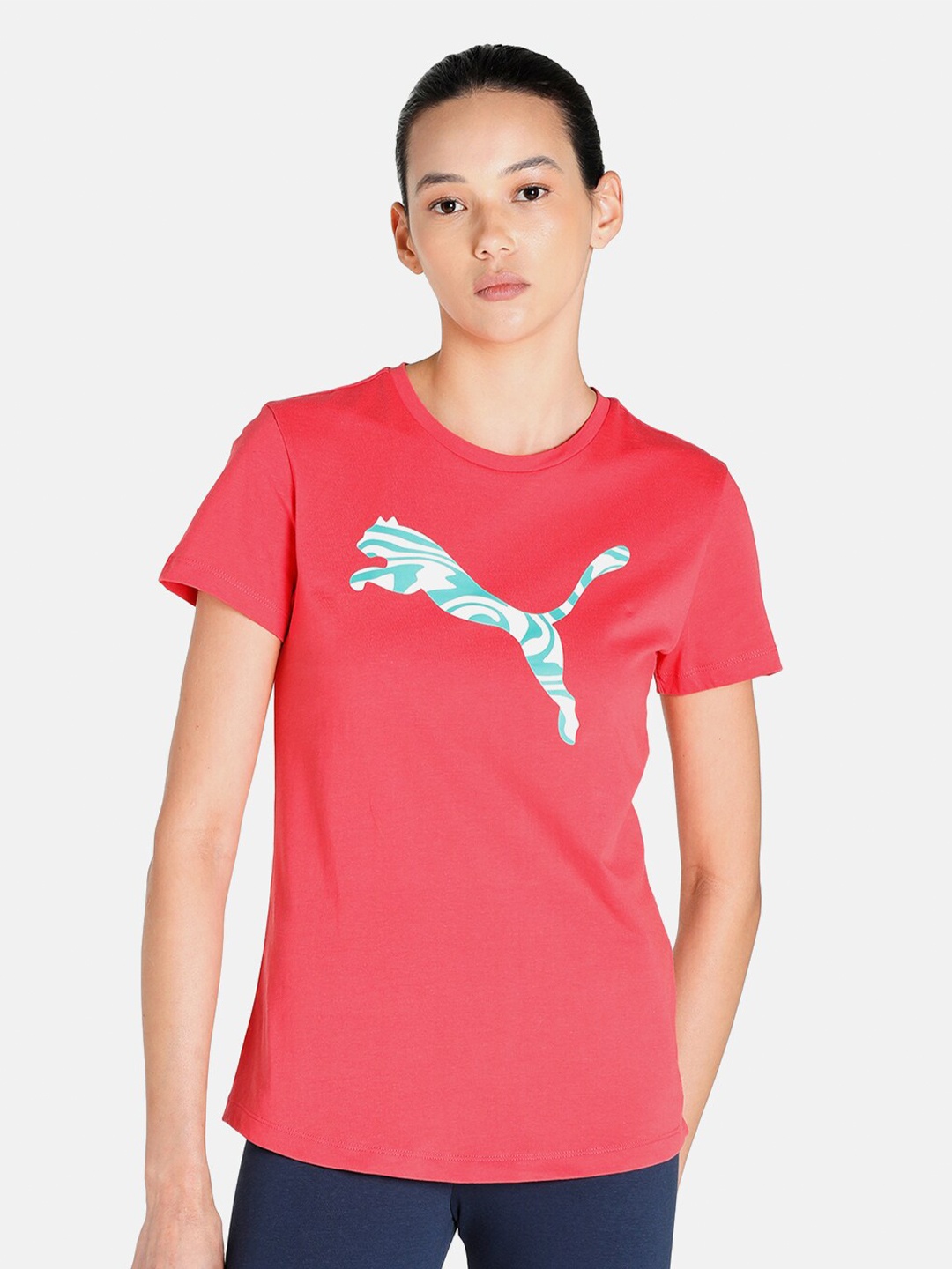 

Puma Women Pink Brand Logo Printed T-shirt