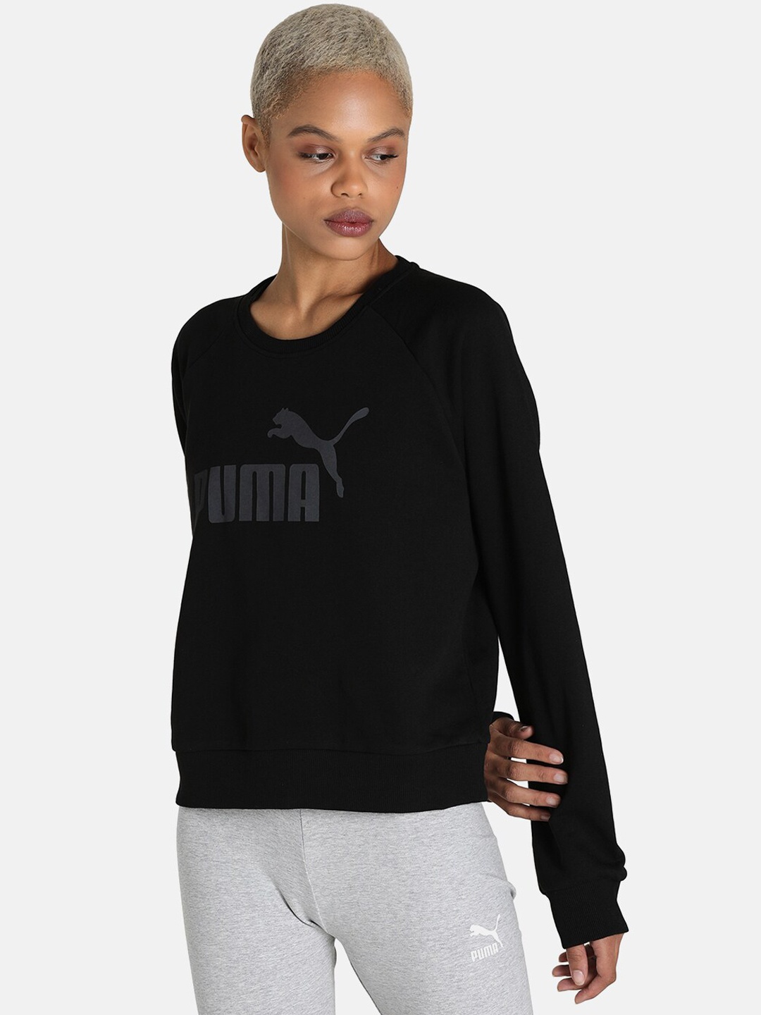

Puma Women Black Logo Printed Classic No.1 Crew T-Shirt