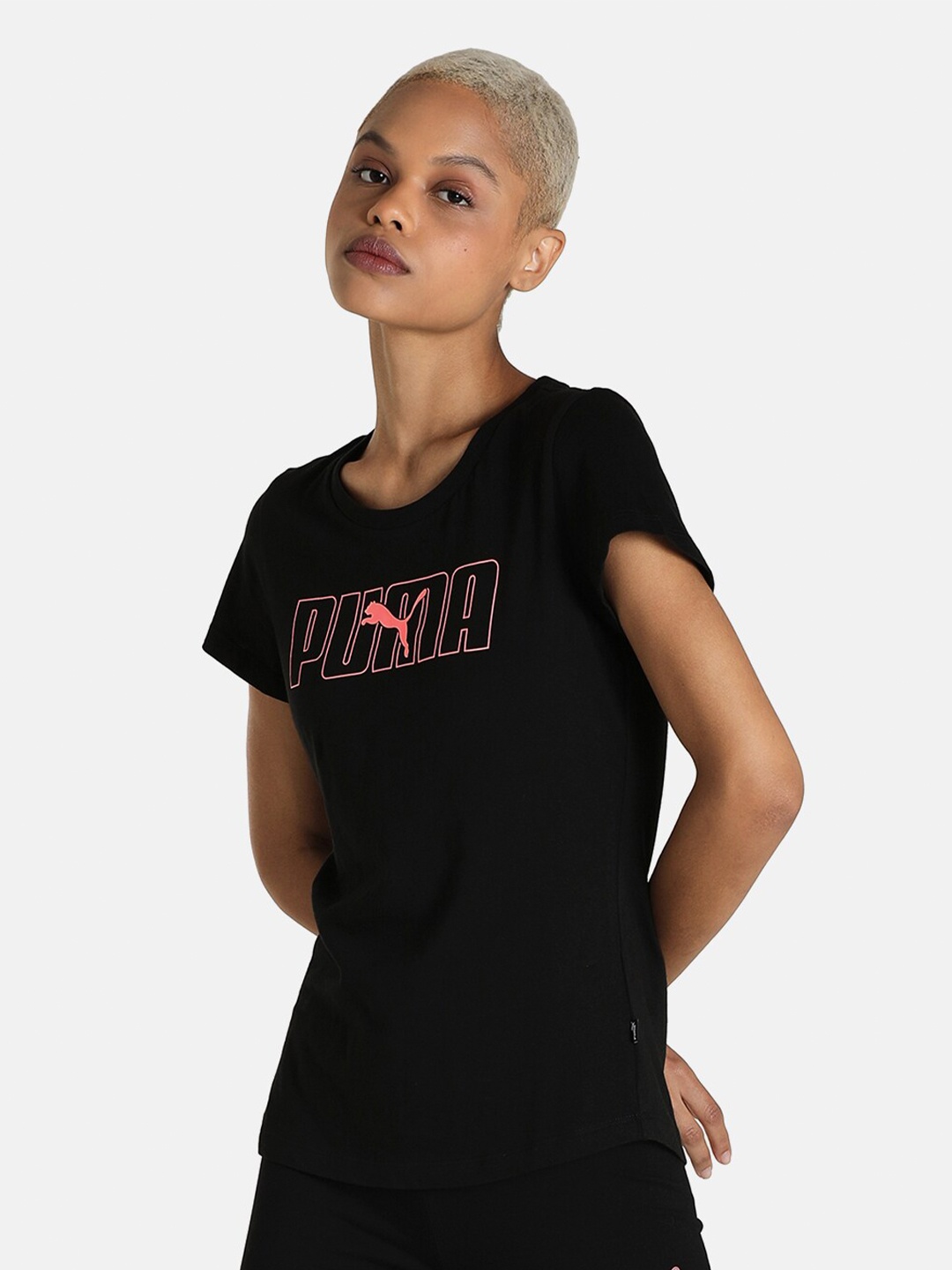 

Puma Women Black Brand Logo Printed T-shirt