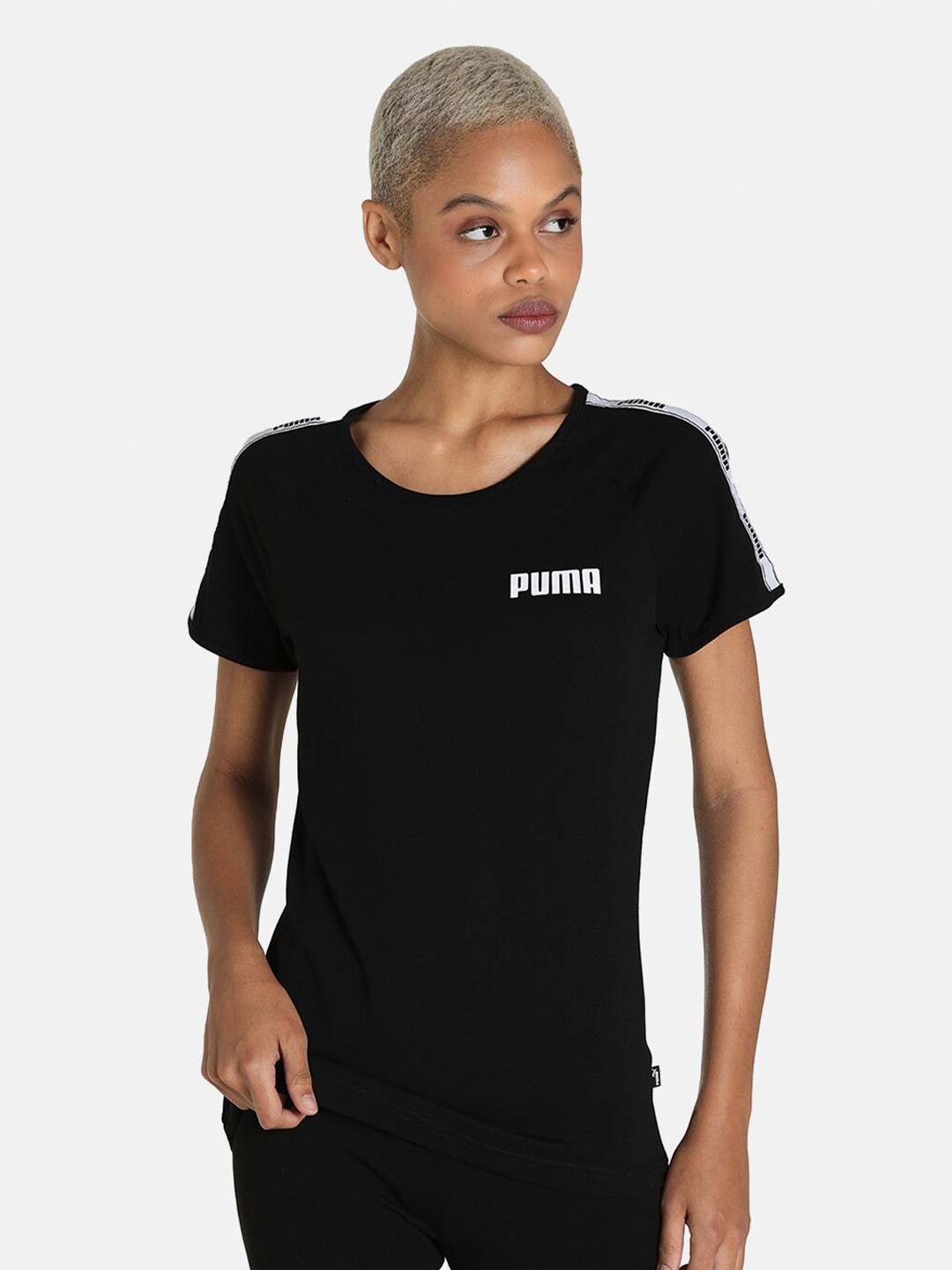 

Puma Women Black Tape Regular Fit T-Shirt