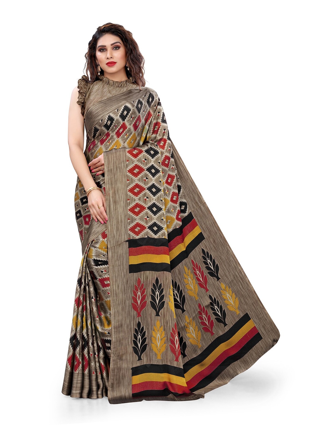 

KALINI Beige & Red Printed Saree