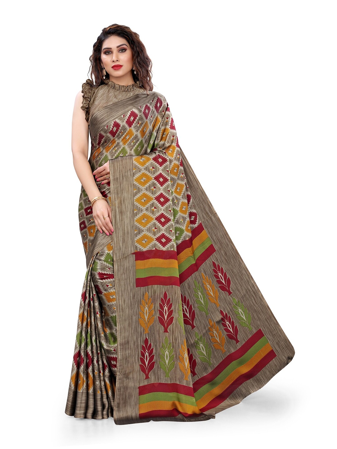 

KALINI Grey & Beige Printed Saree
