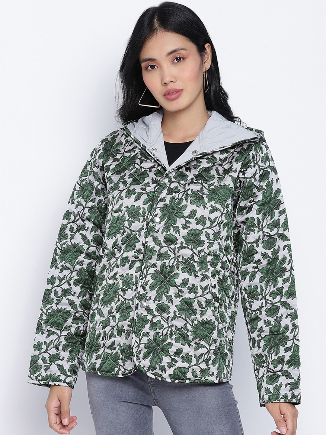 

Oxolloxo Women Green Floral Lightweight Tailored Jacket