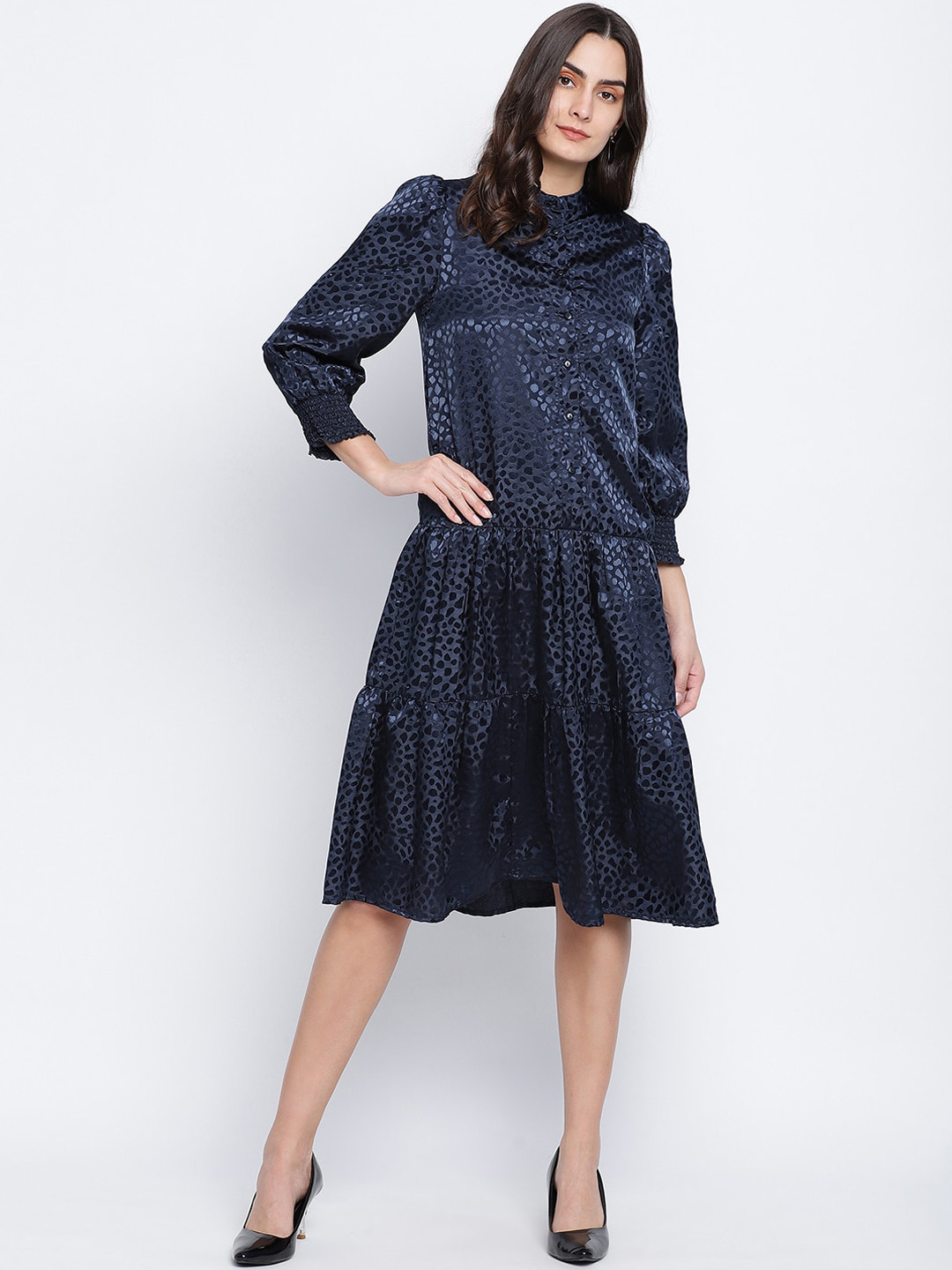 

Oxolloxo Navy Blue Animal Satin Dress