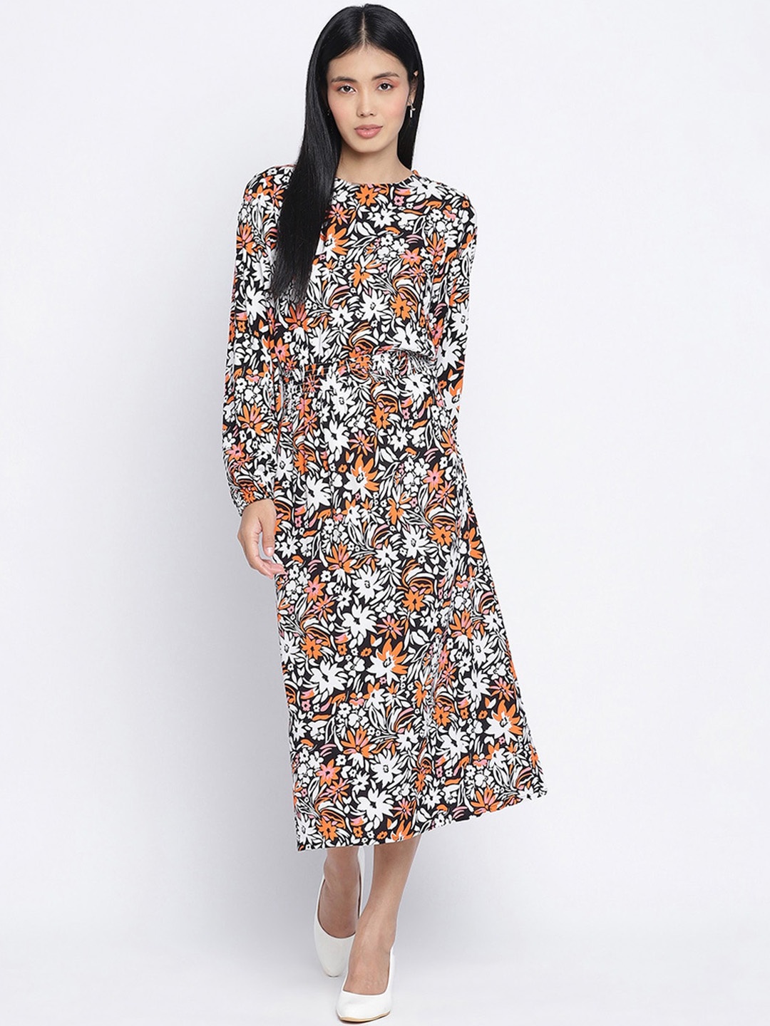 

Oxolloxo Multicoloured Floral Crepe A-Line Midi Dress, Multi