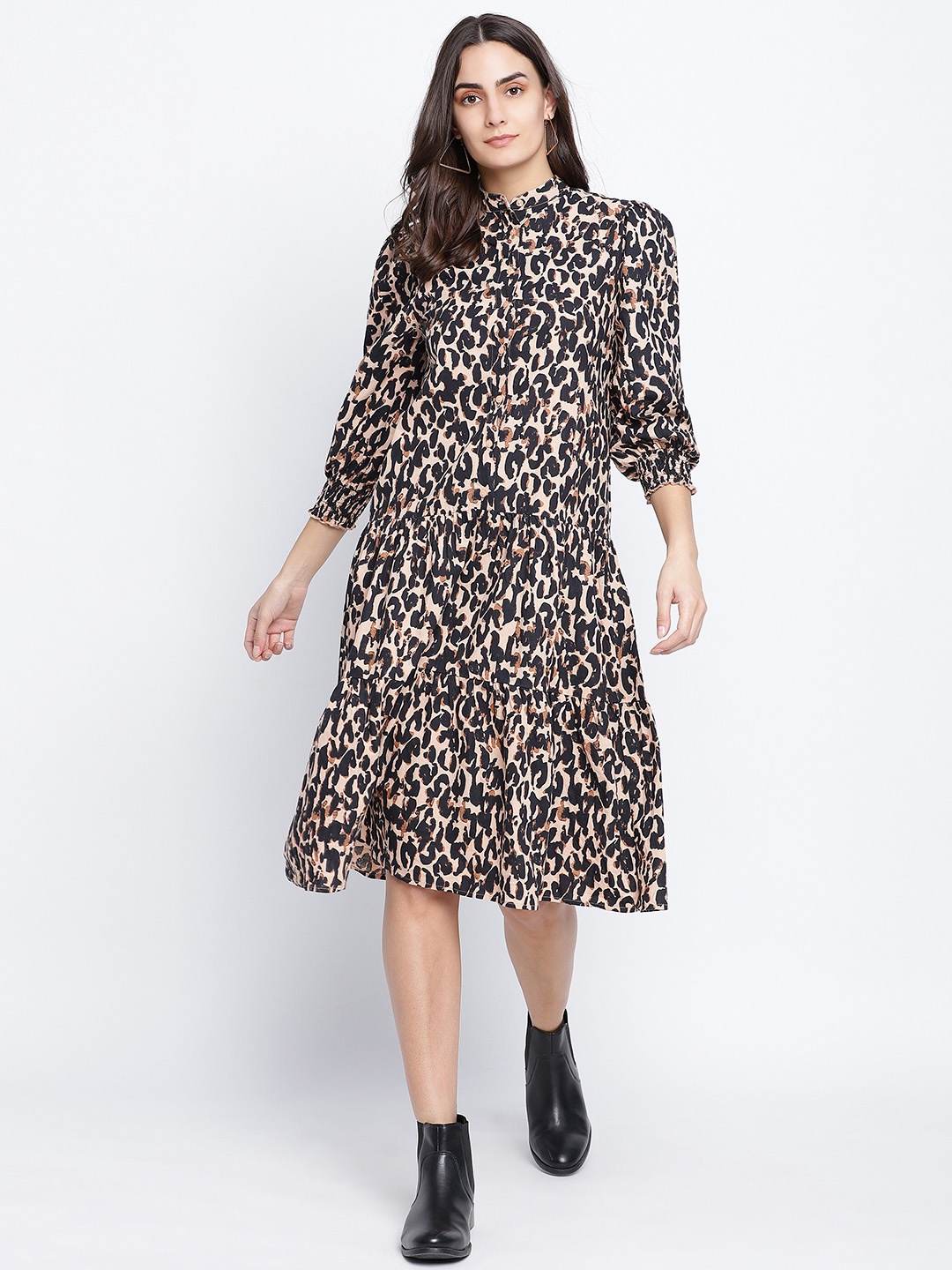 

Oxolloxo Black & Beige Animal Crepe Dress