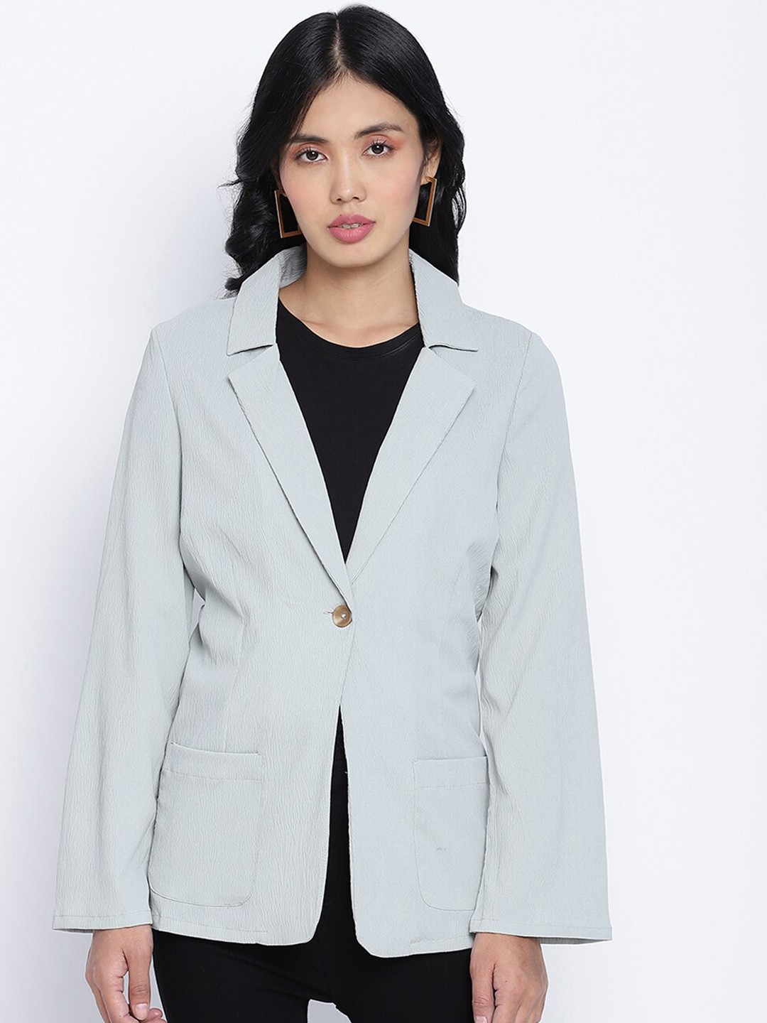 

Oxolloxo Women Green Solid Single Breasted Blazer