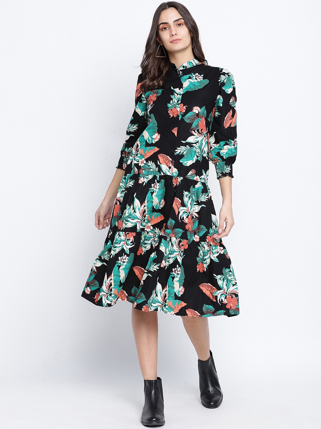 

Oxolloxo Black & Green Floral Midi Dress