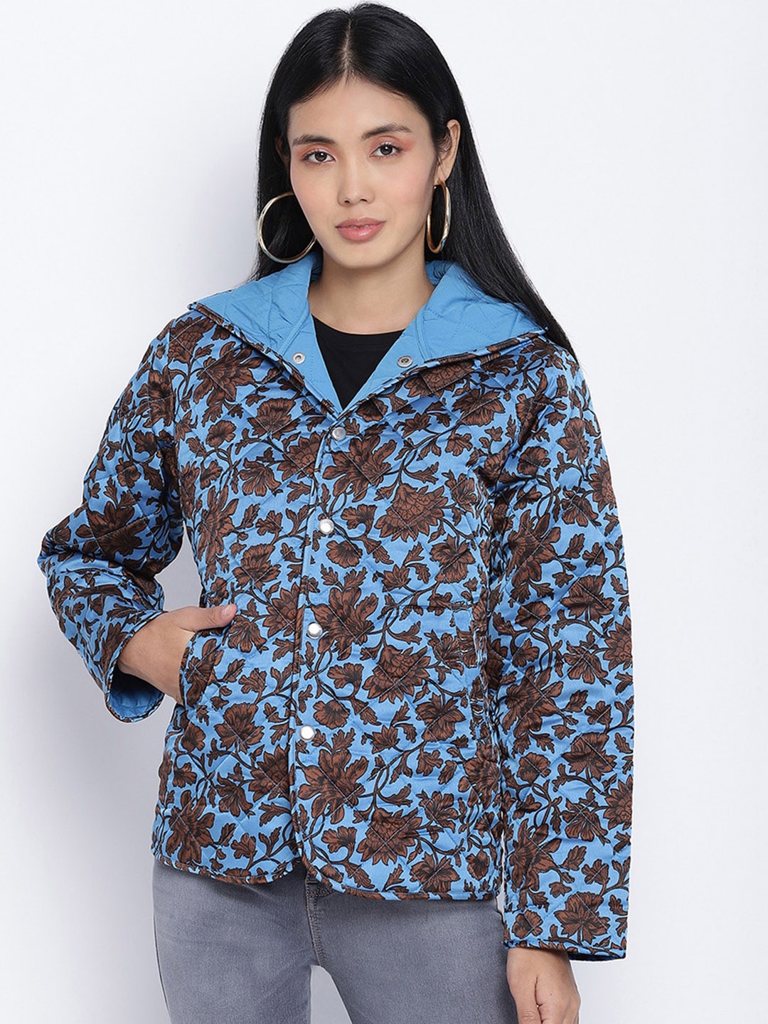 

Oxolloxo Women Blue Floral Lightweight Tailored Jacket