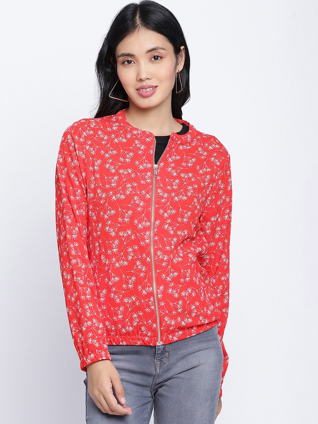 

Oxolloxo Women Red Floral Lightweight Tailored Jacket