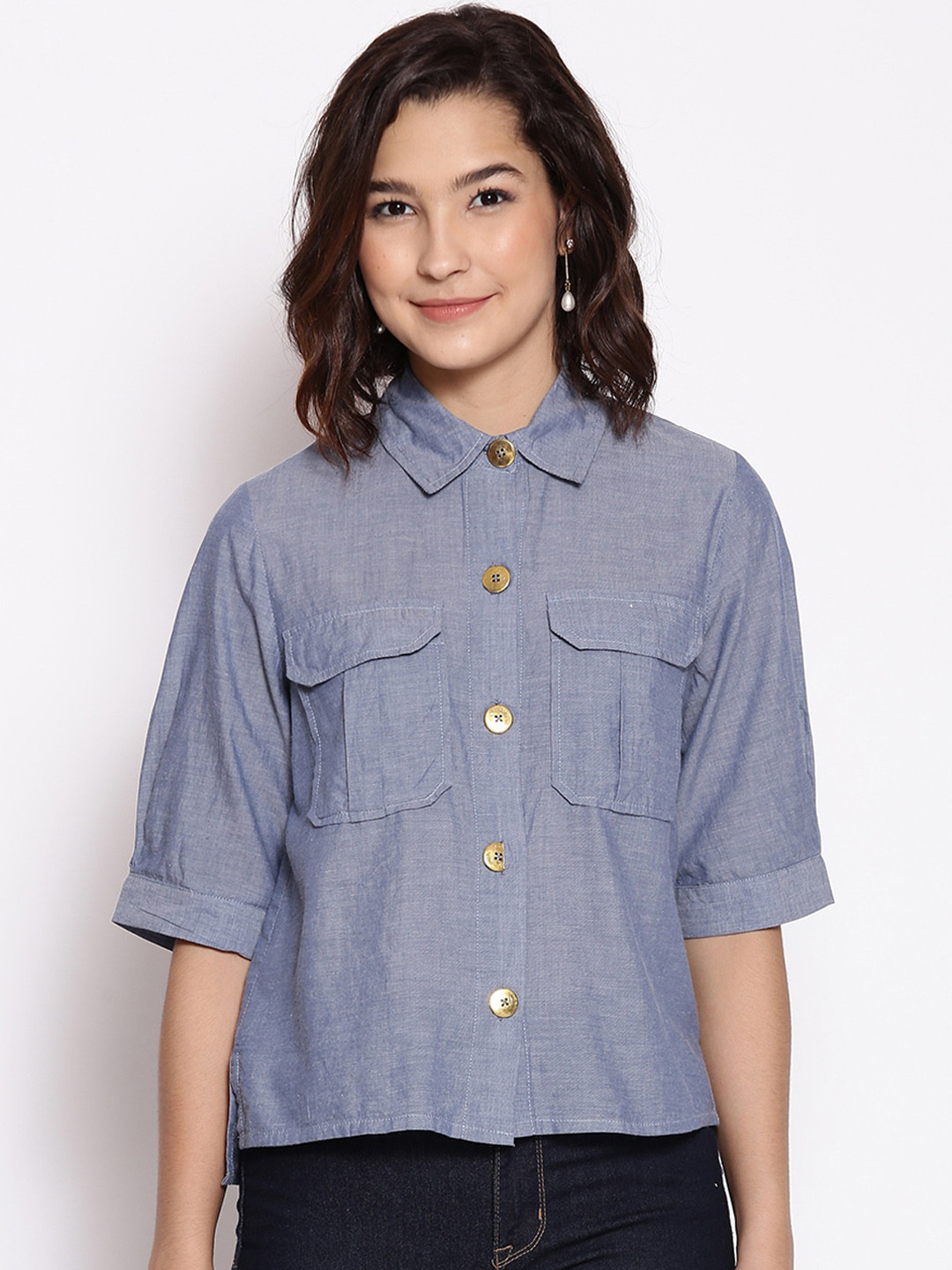 

Oxolloxo Women Blue Opaque Casual Shirt