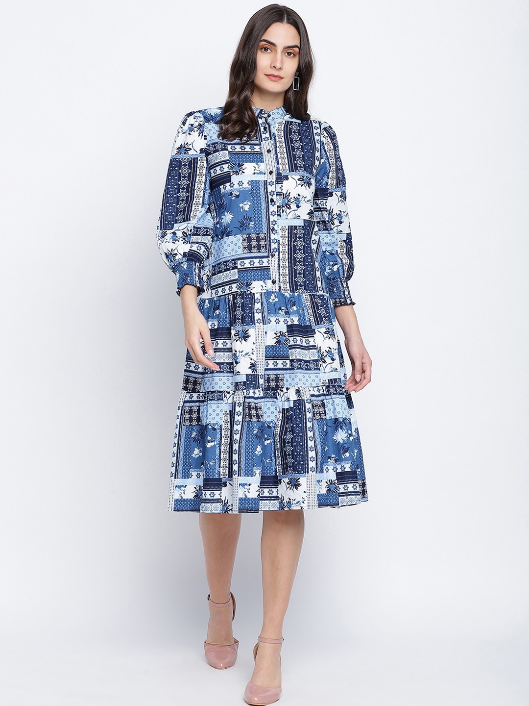 

Oxolloxo Blue & White Ethnic Motifs Dress