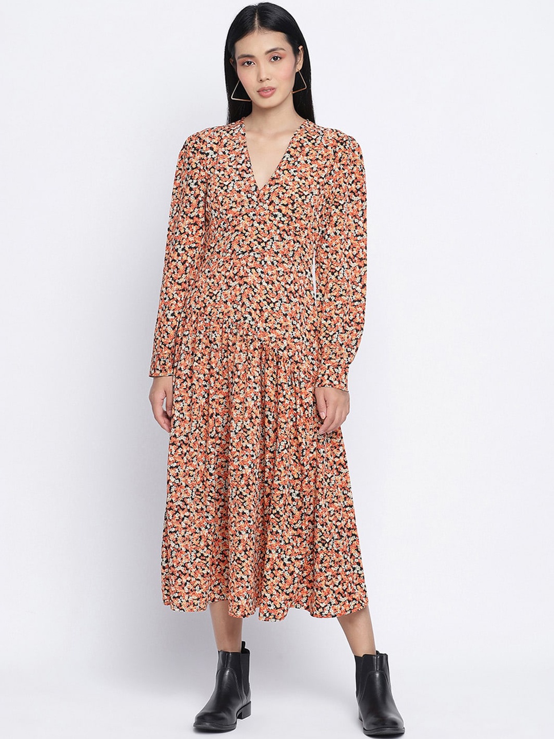 

Oxolloxo Orange Floral Satin Midi Dress