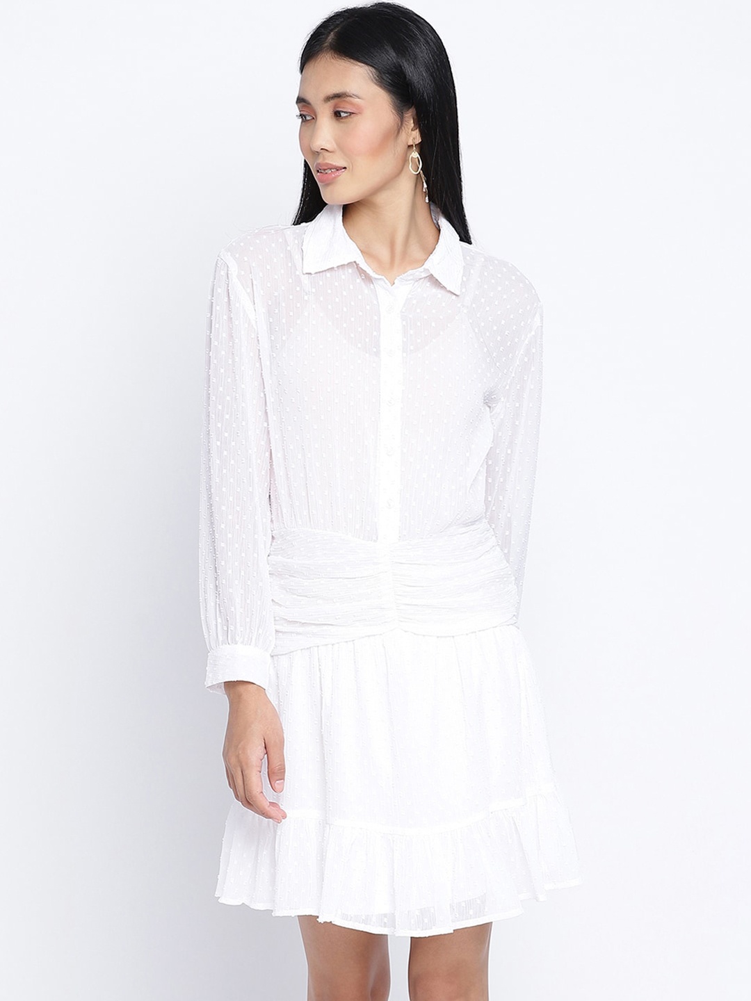 

Oxolloxo White Satin Shirt Dress