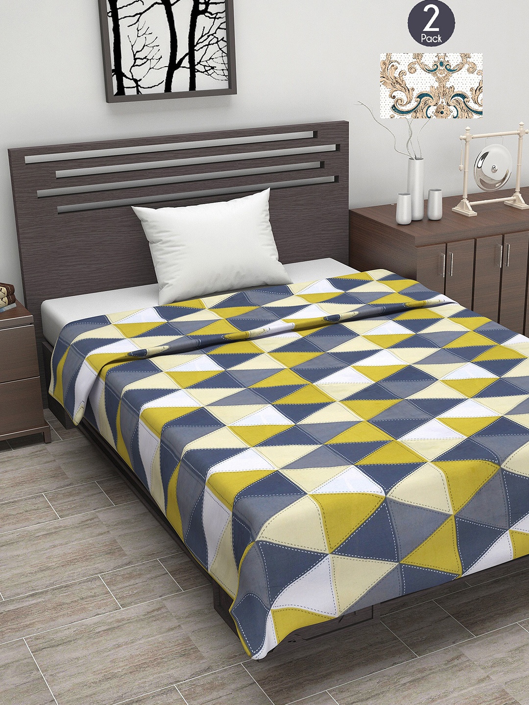 

Divine Casa Set of 2 Grey & White Geometric Mild Winter 120 GSM Single Bed Dohar