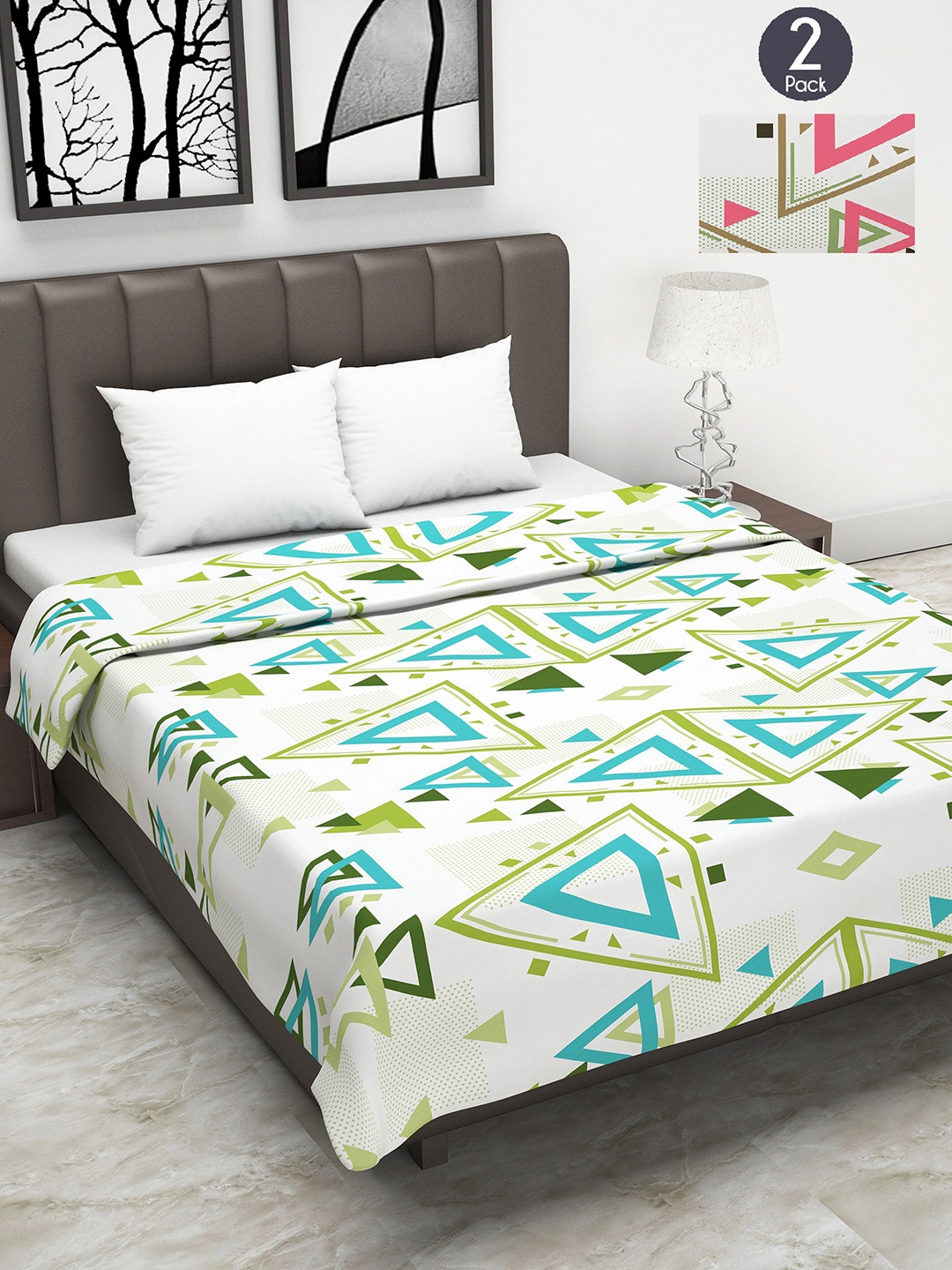 

Divine Casa Set of 2 Blue & White Geometric Mild Winter 120 GSM Double Bed Dohar
