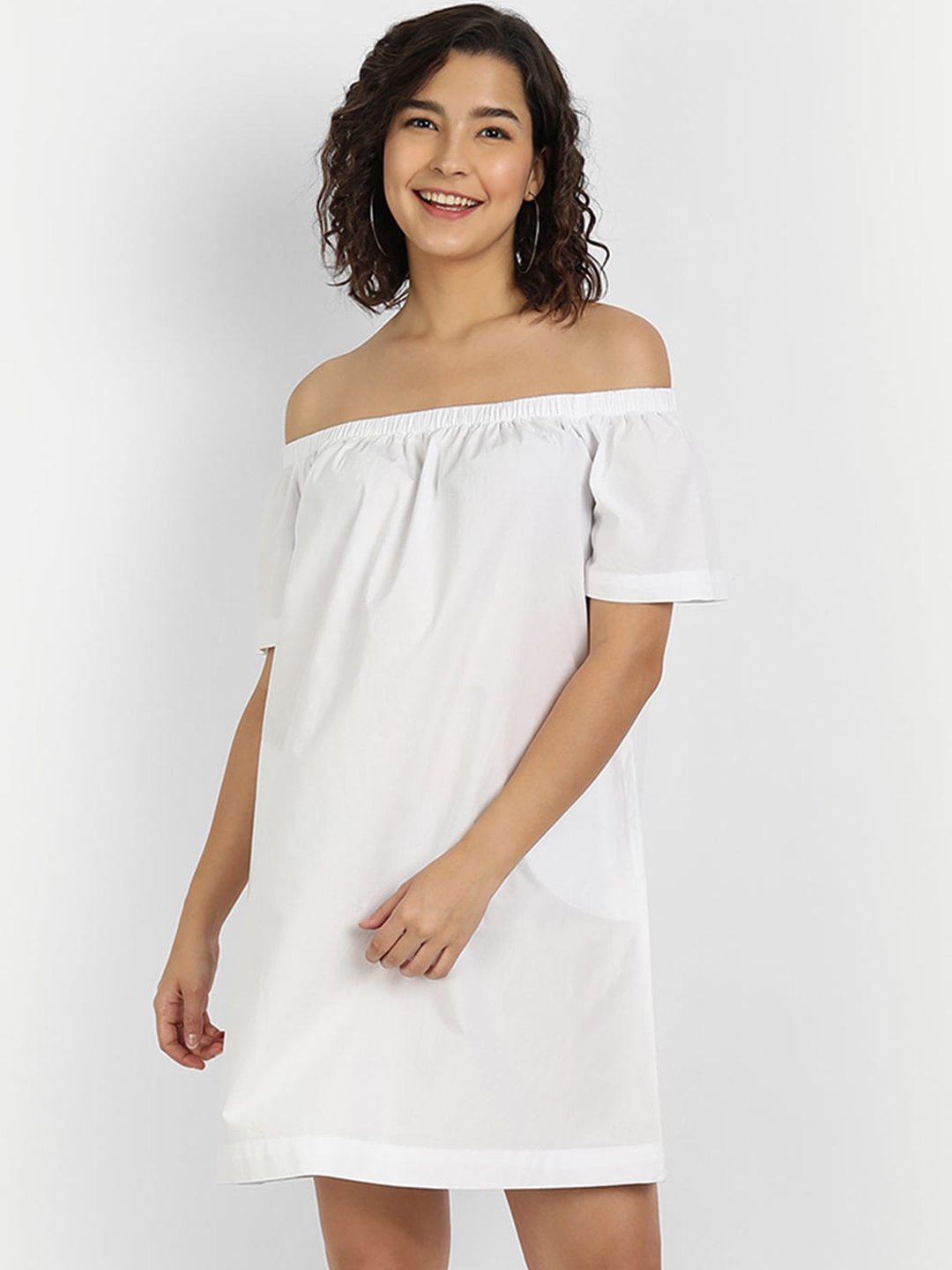 

River Of Design Jeans White Off-Shoulder A-Line Dress