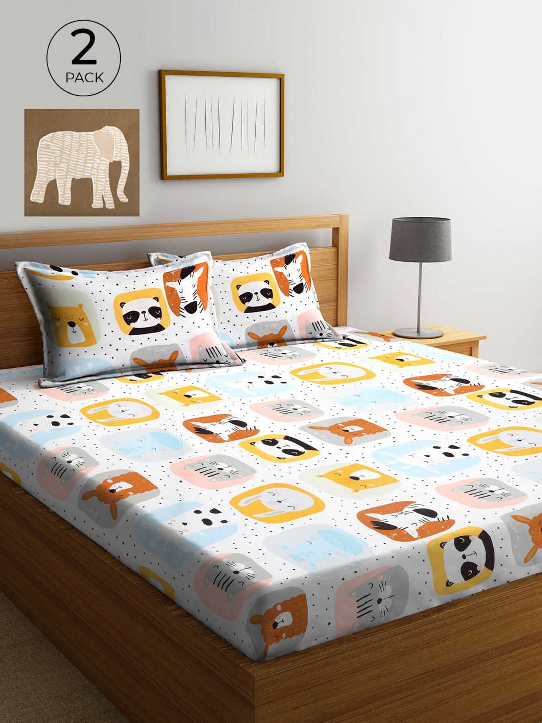 

KLOTTHE Multicoloured Printed 210 TC 2 King Bedsheet with 4 Pillow Covers, Multi
