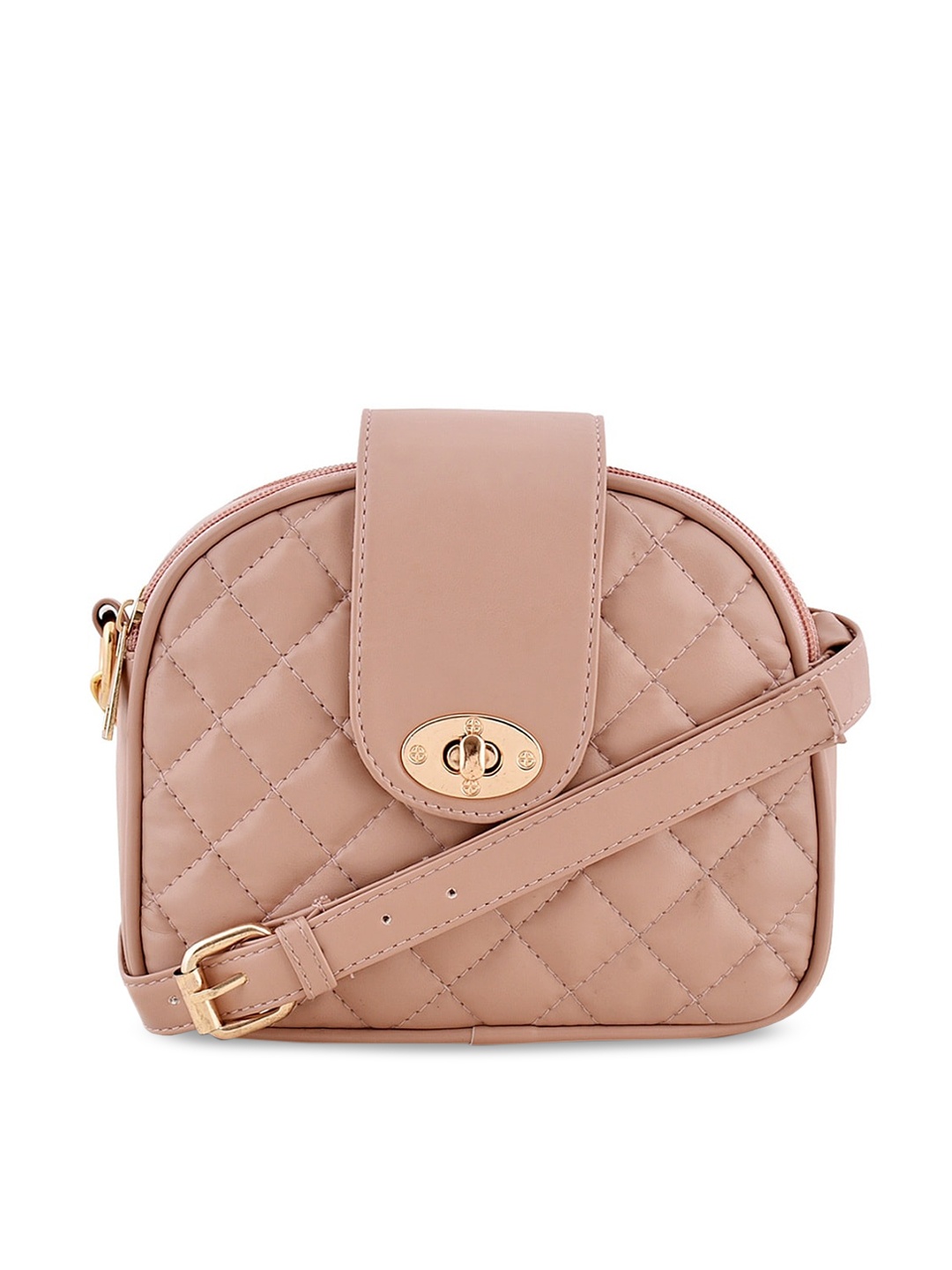 

Lychee bags Peach-Coloured PU Structured Sling Bag with Quilted
