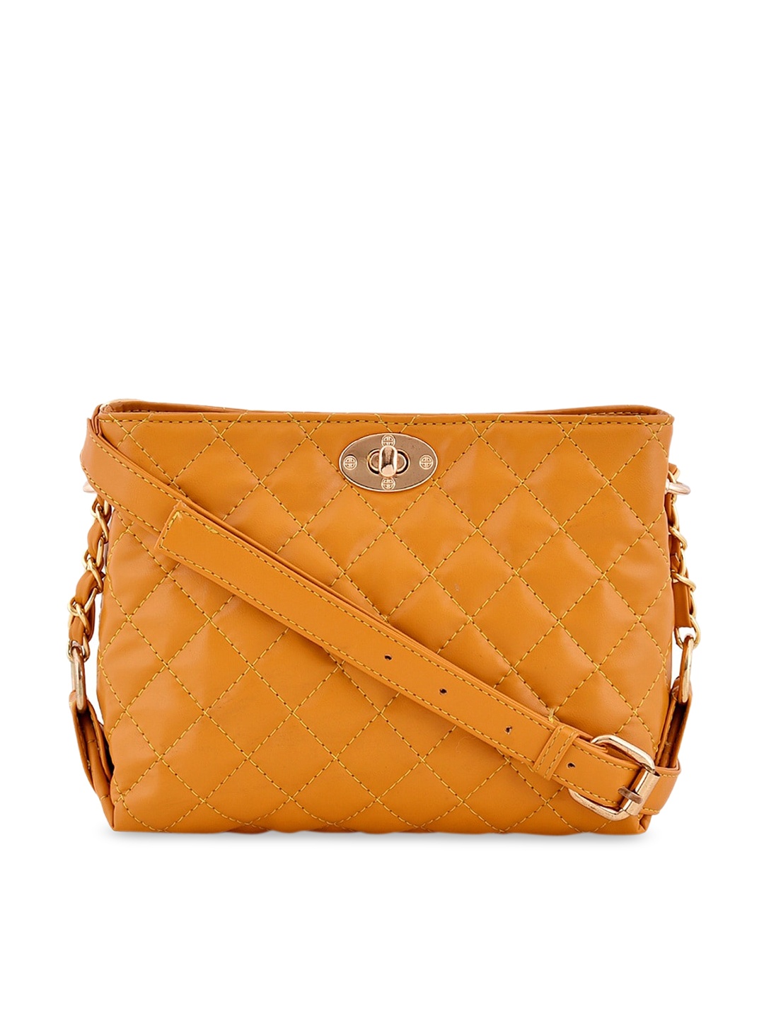 

Lychee bags Women Mustard Structured Sling Bag with Quilted