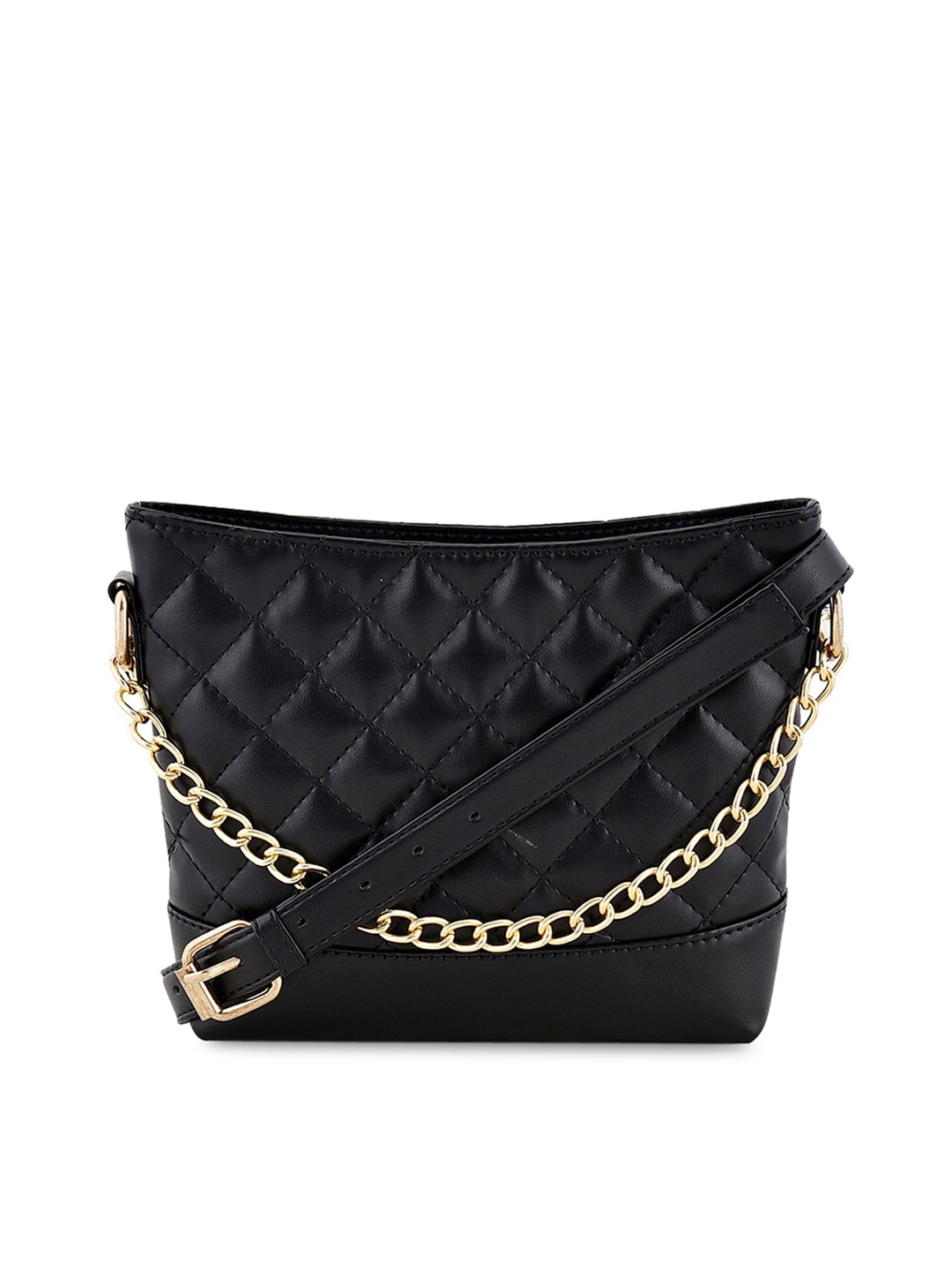 

Lychee bags Black PU Structured Quilted Sling Bag