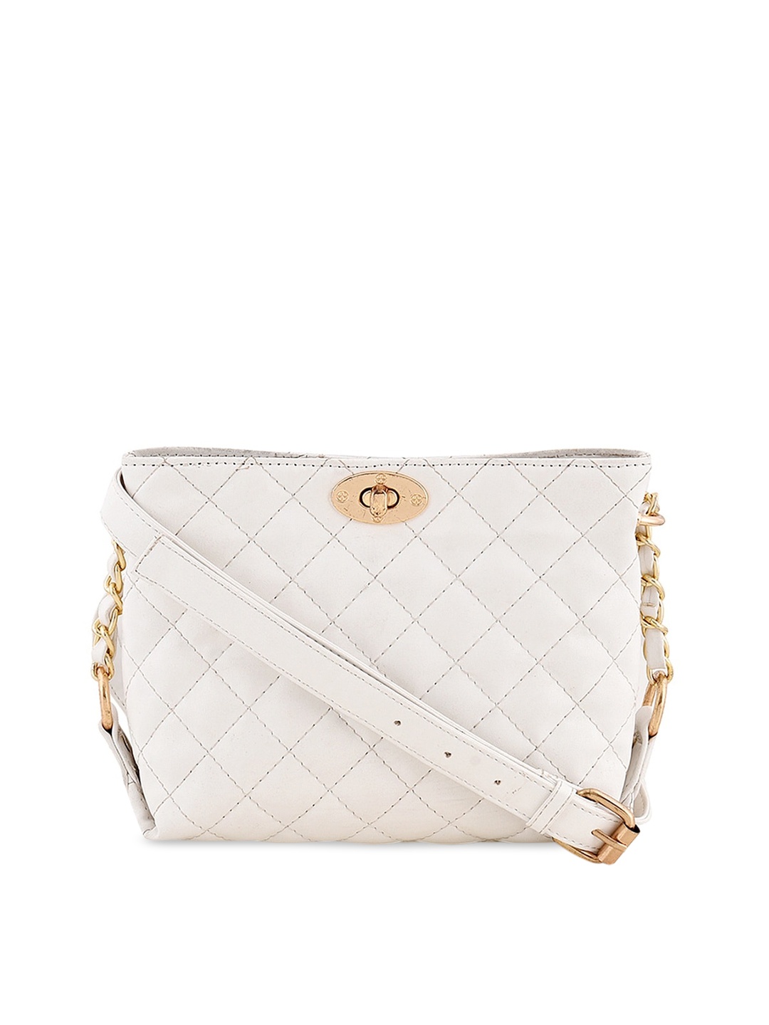 

Lychee bags White Solid PU Structured Sling Bag with Quilted