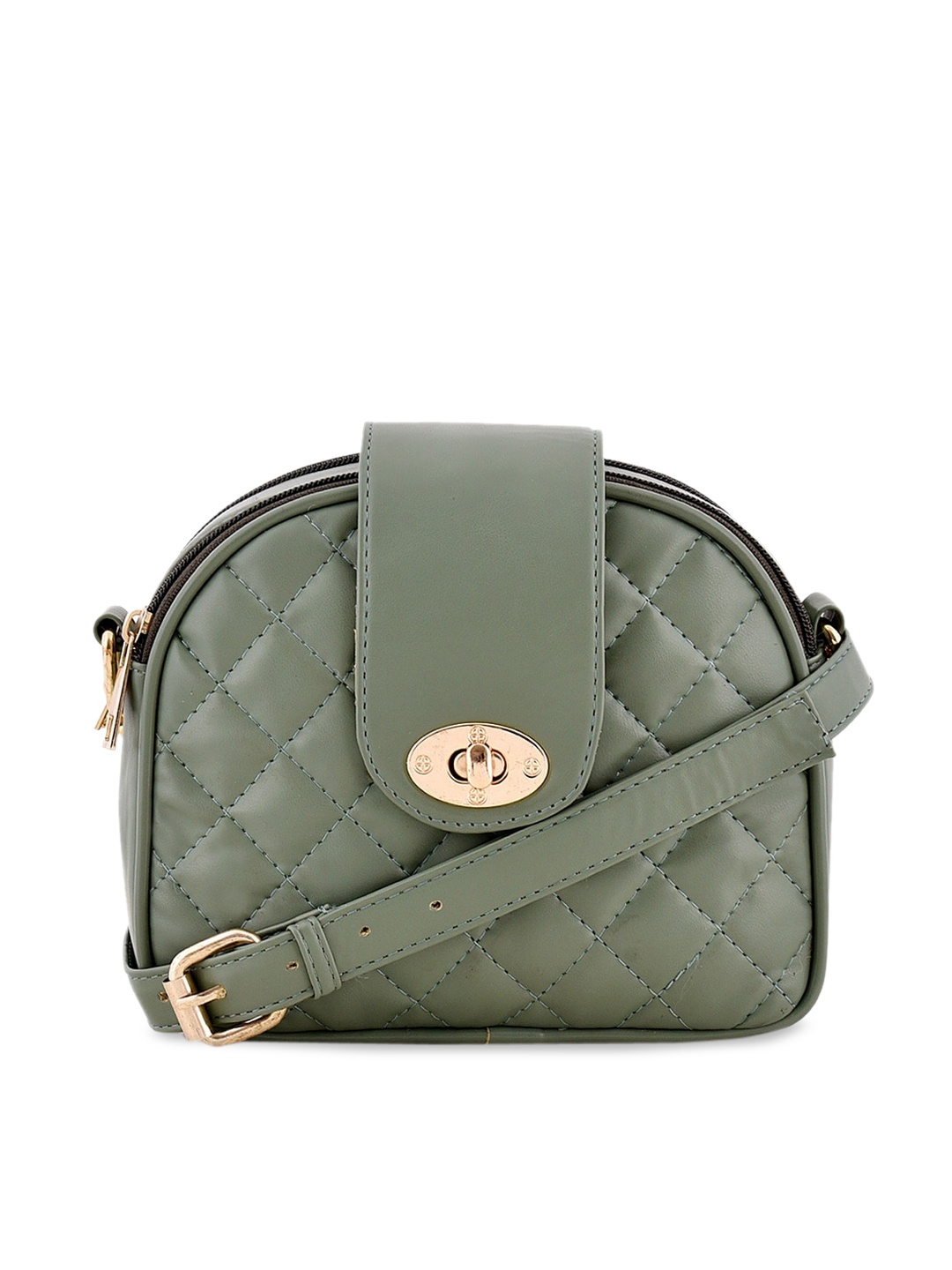 

Lychee bags Green Textured PU Structured Sling Bag with Quilted