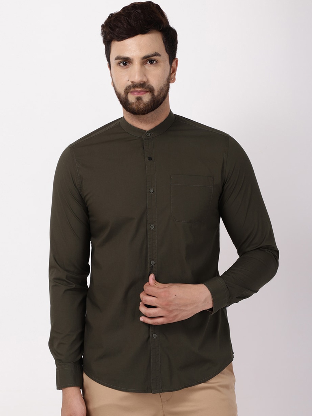 

Blackberrys Men Olive Green India Slim Fit Opaque Casual Shirt