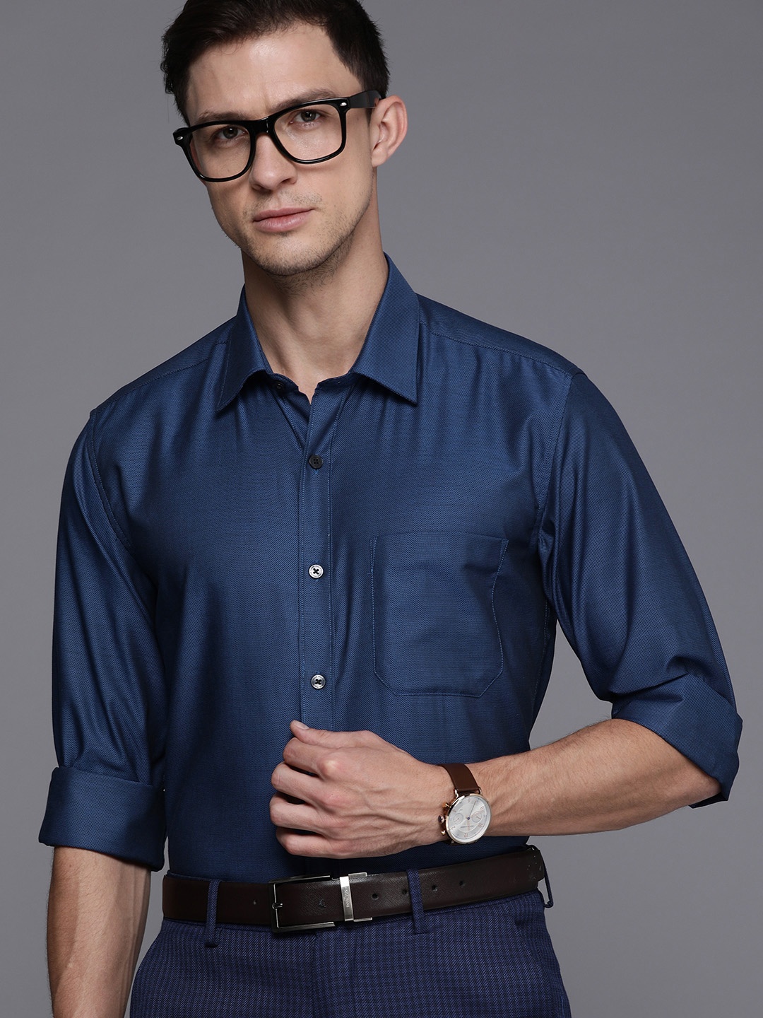 

Louis Philippe Men Navy Blue Slim Fit Opaque Formal Shirt