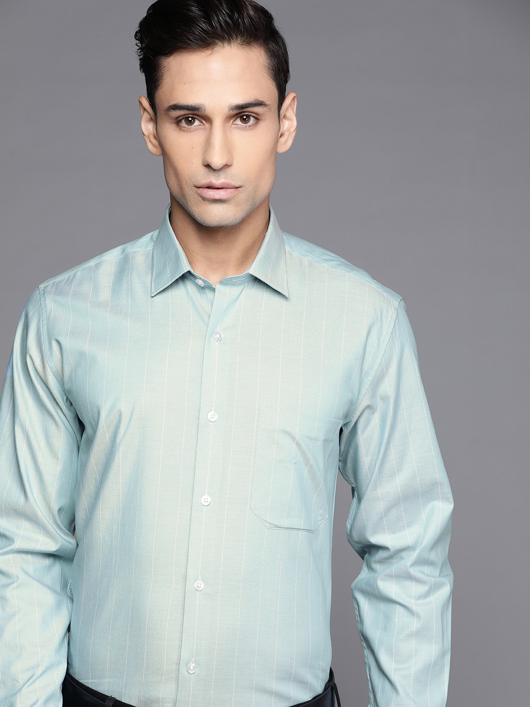 

Louis Philippe Men Blue Premium Cotton Slim Fit Striped Formal Shirt