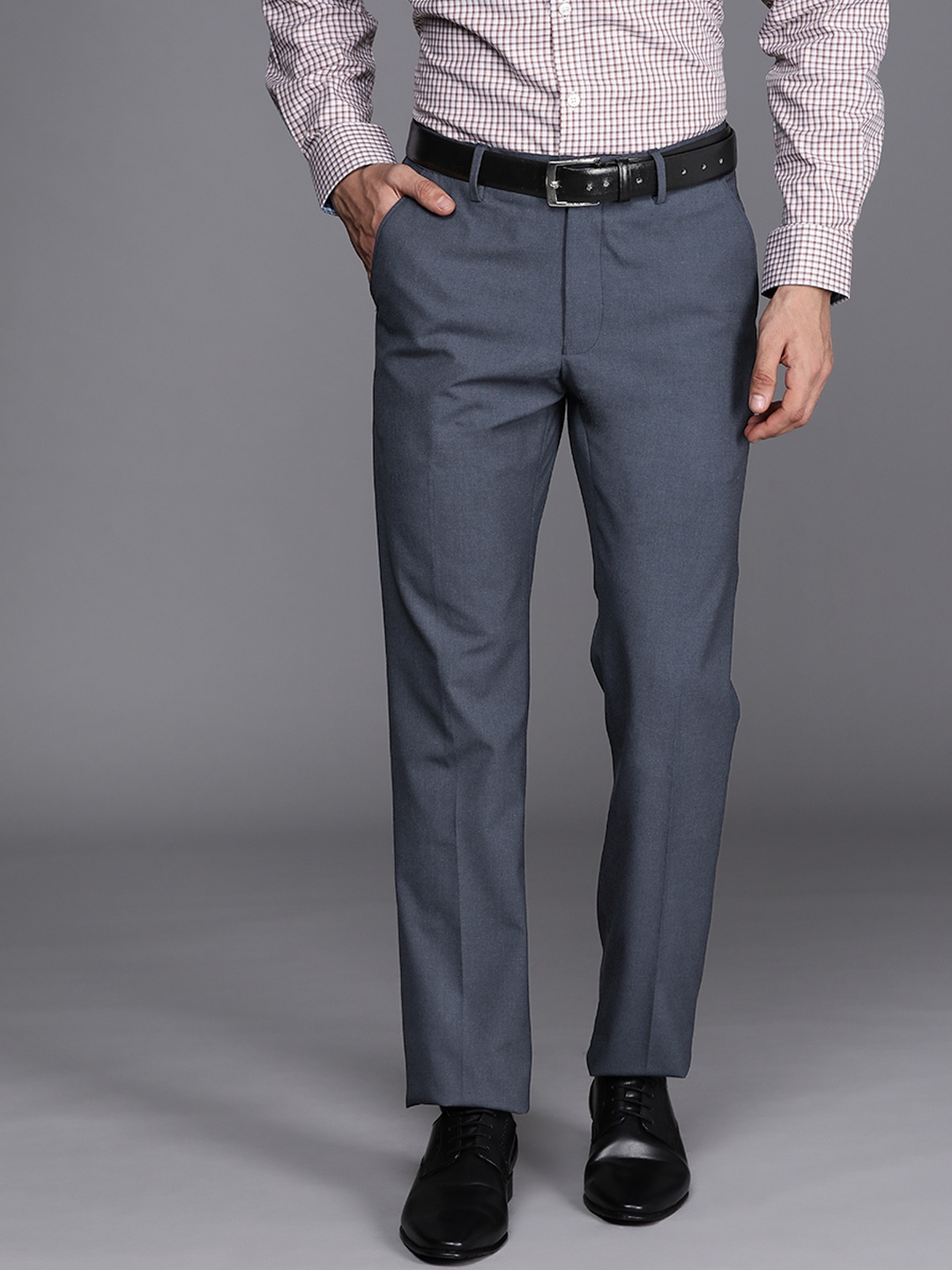 

Louis Philippe Men Navy Blue Slim Fit Low-Rise Formal Trousers