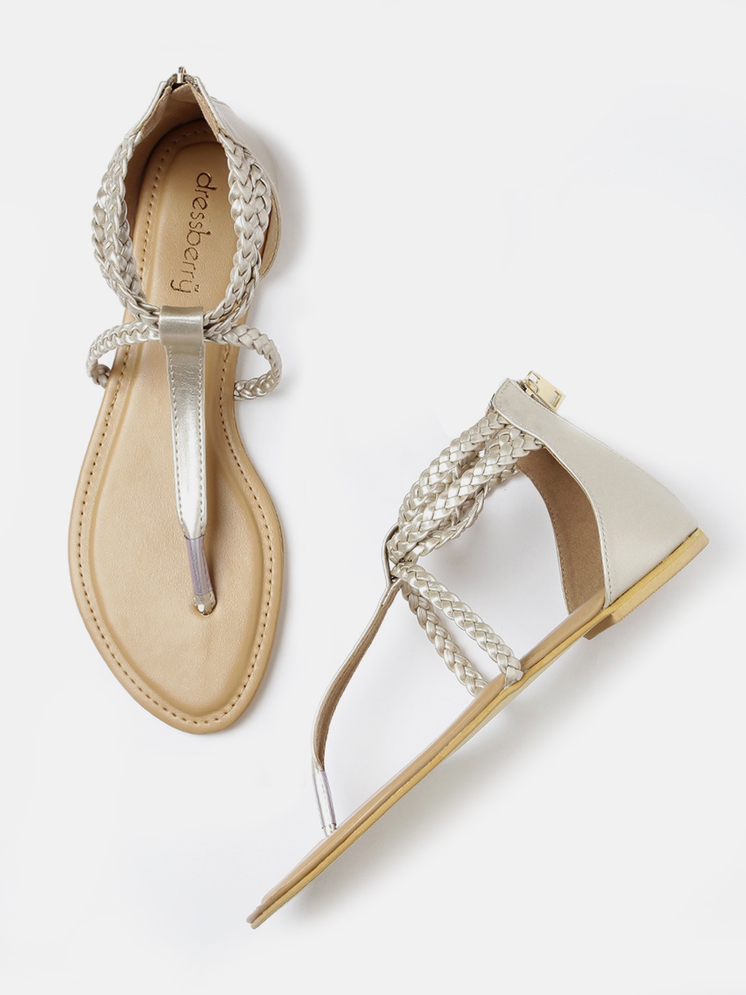 

DressBerry Women Muted Gold-Toned Solid Flats
