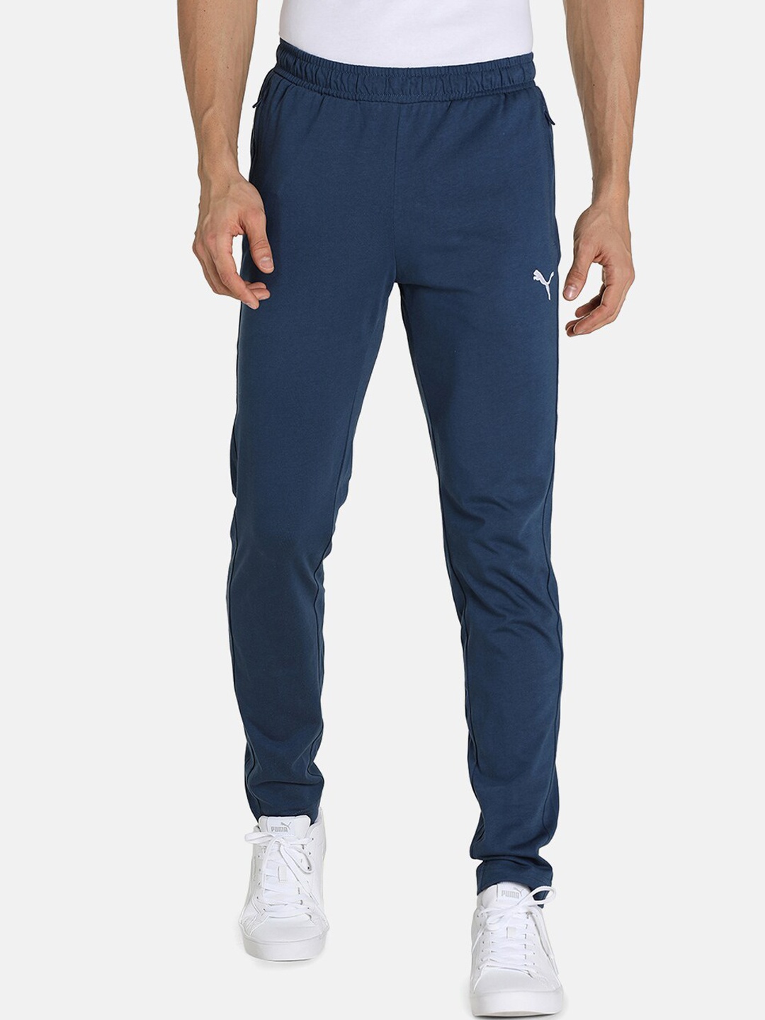 

Puma Men Blue Solid Zippered Jersey Sweatpants