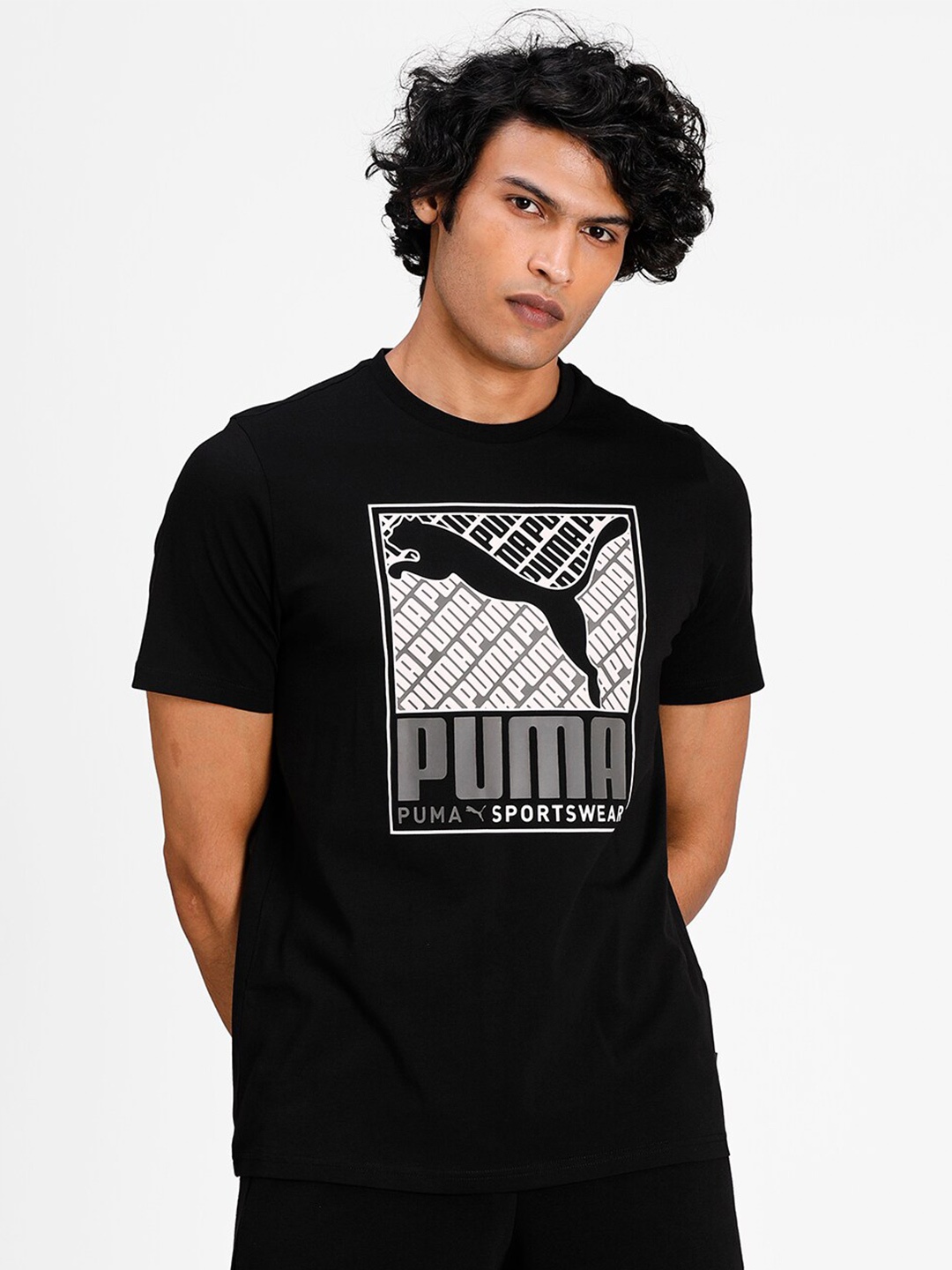 

Puma Men Black Printed Slim Fit Cat Box T-shirt