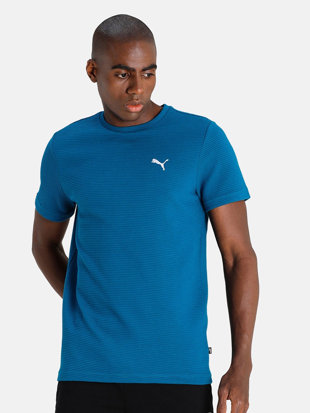 

Puma Men Blue Brand Logo Slim Fit Ottoman T-shirt