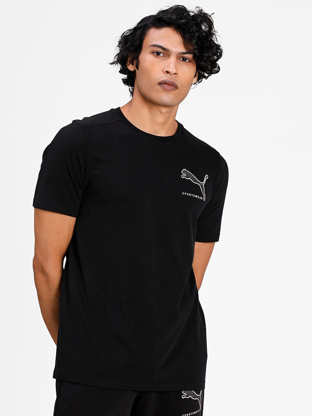 

Puma Men Athletics Black Brand Logo Printed Slim Fit T-shirt