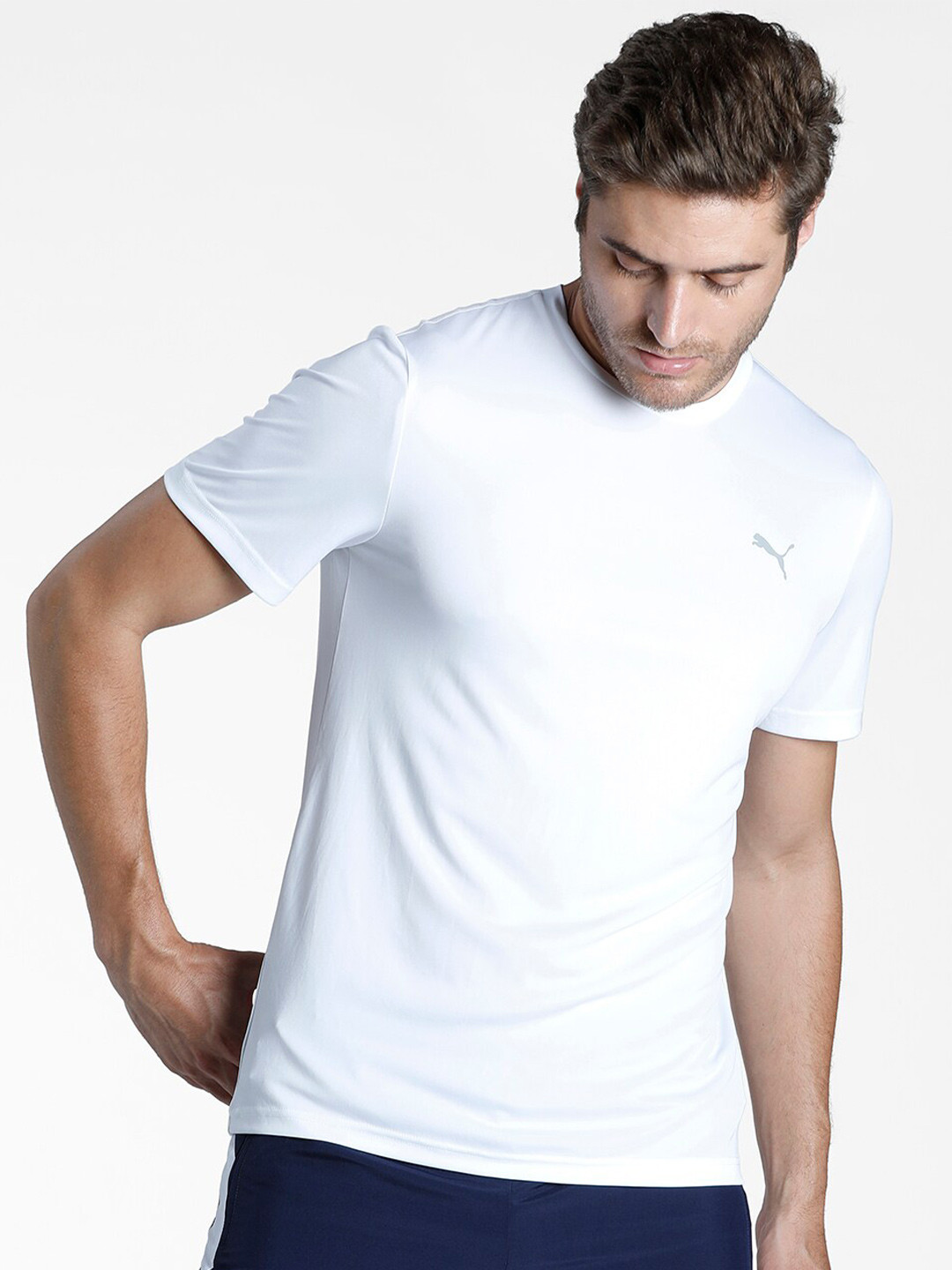 

Puma Men Active Poly White Brand Logo Slim Fit T-shirt