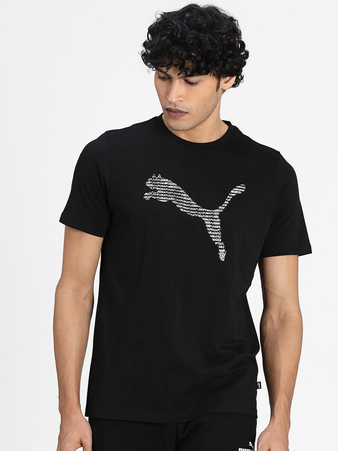 

Puma Men Cat Black Brand Logo Printed Slim Fit T-shirt