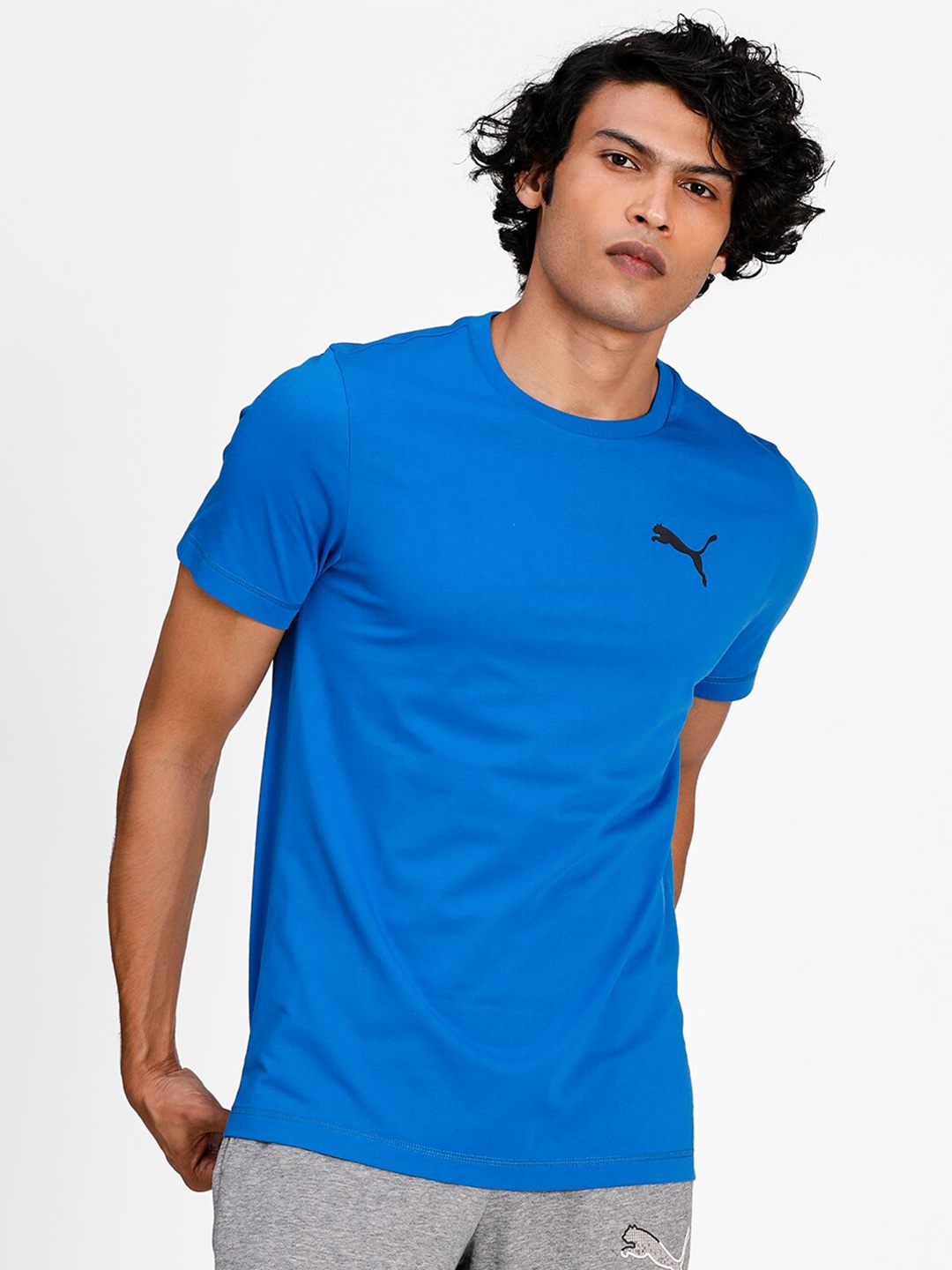 

Puma Men Active Soft Blue Brand Logo Slim Fit T-shirt