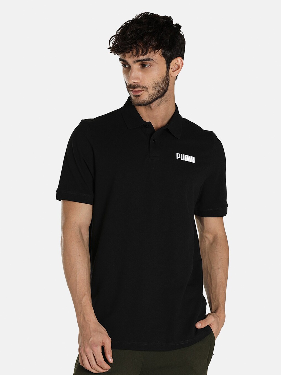 

Puma Men Regular Fit Essentials Pique Brand Logo Polo Collar T-shirt, Black