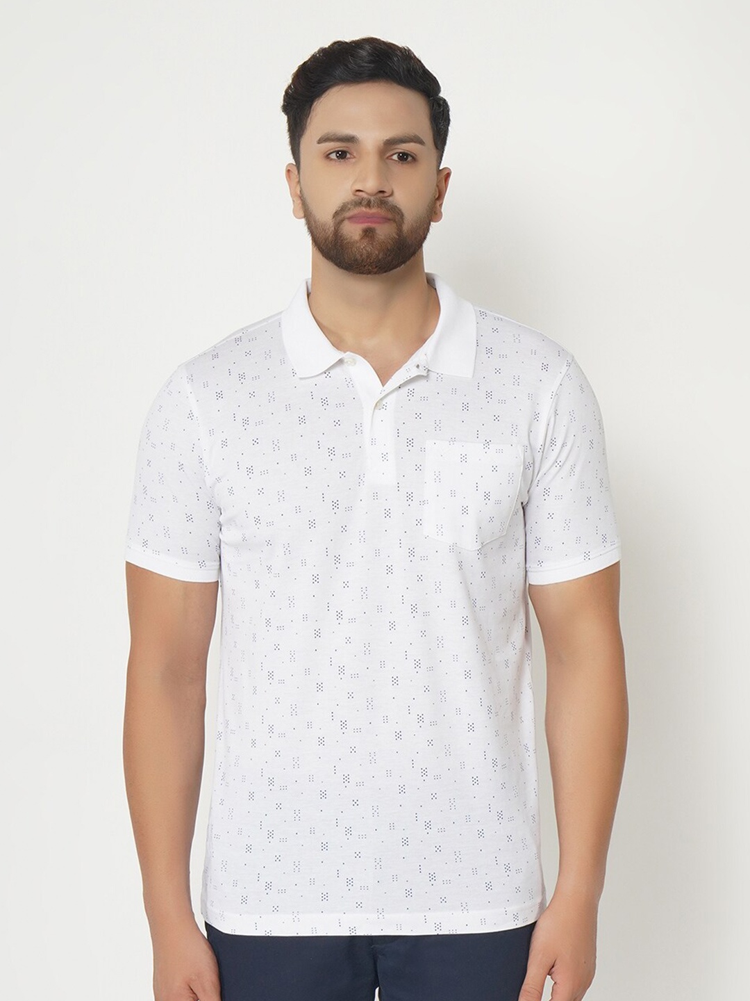 

Blackberrys Men White Printed Polo Collar Slim Fit T-shirt