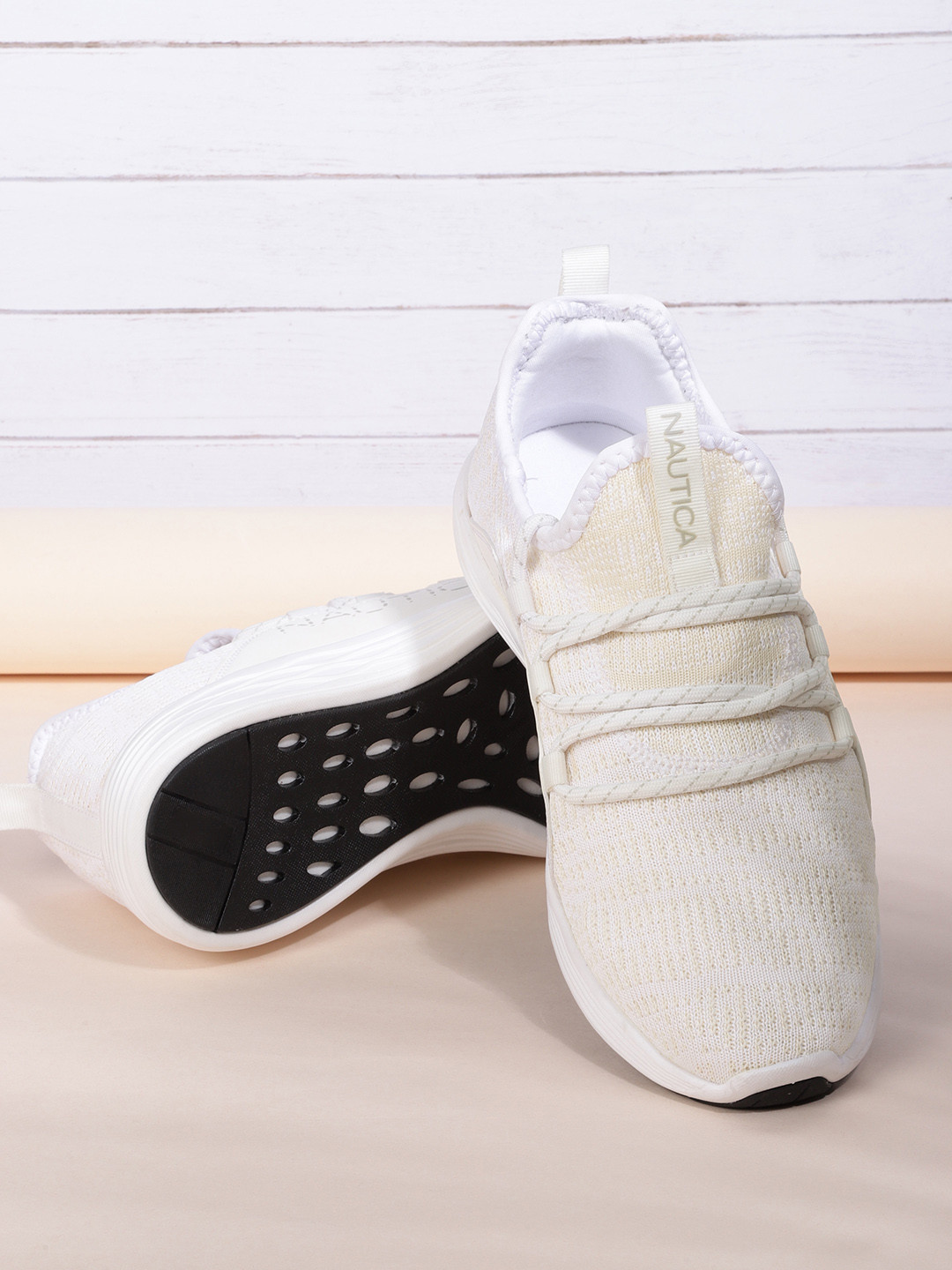 

Nautica Men Off White Woven Design Sneakers