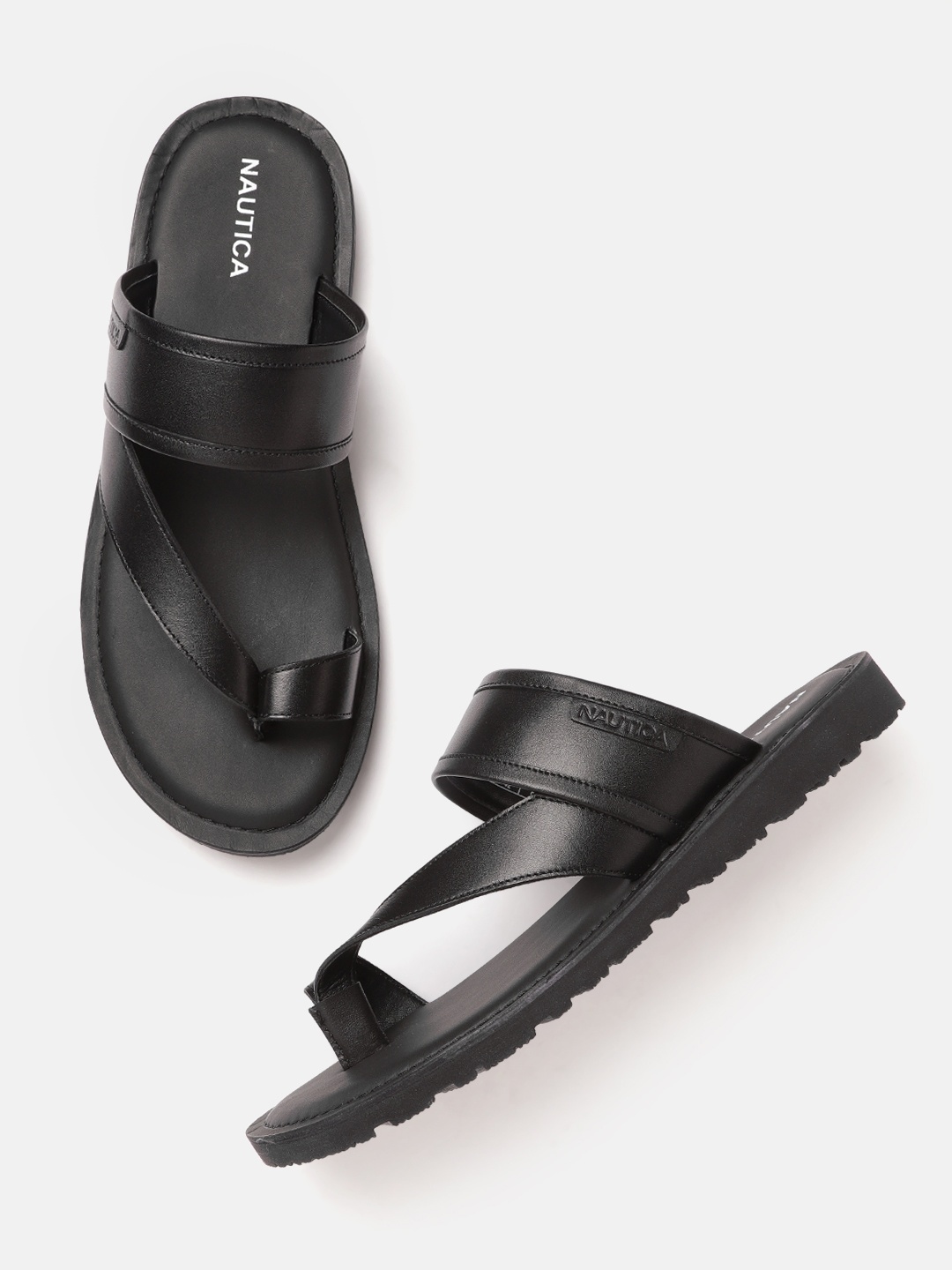 

Nautica Men Black Solid One Toe Comfort Sandals