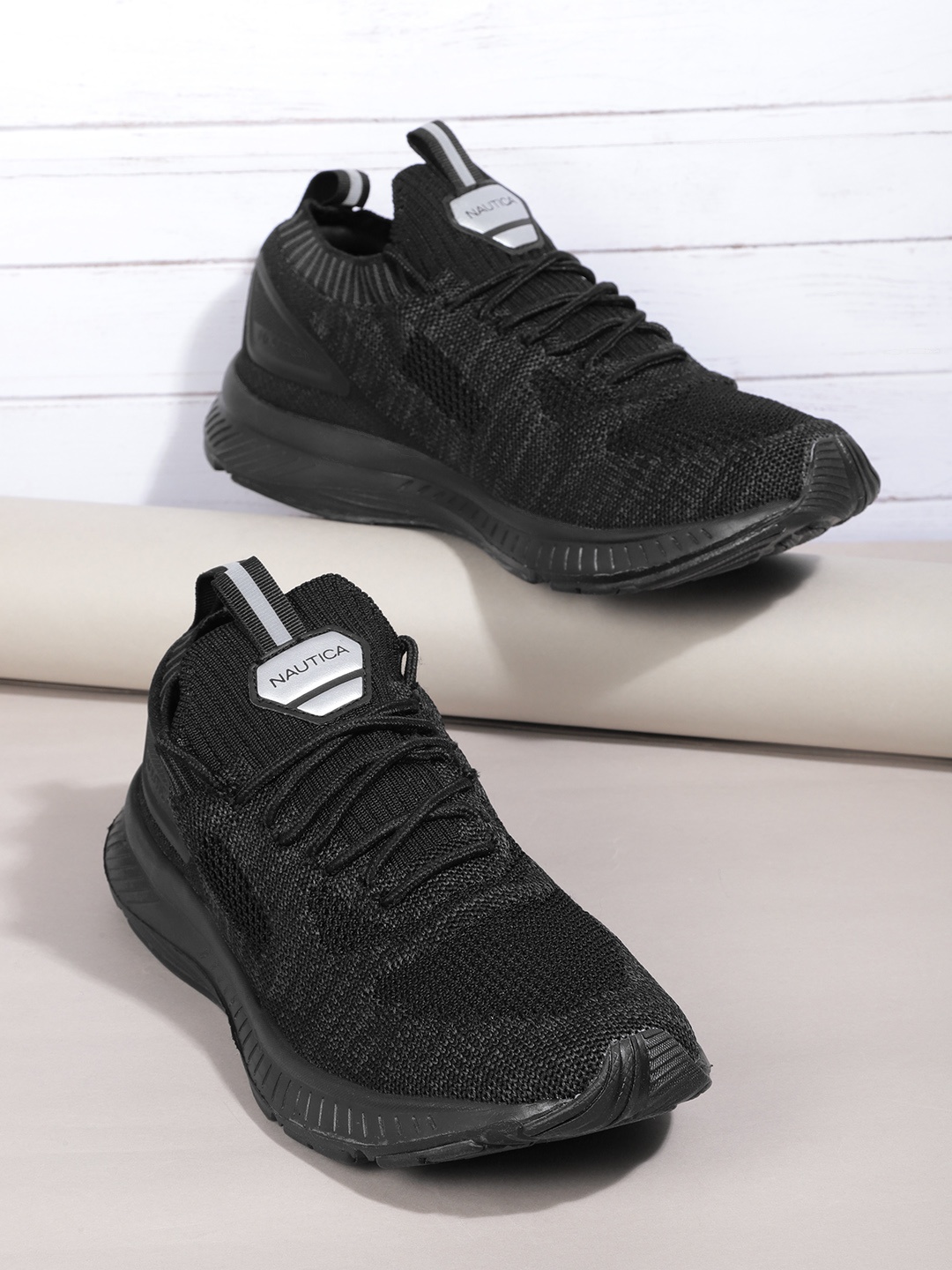 

Nautica Men Black Woven Design Sneakers