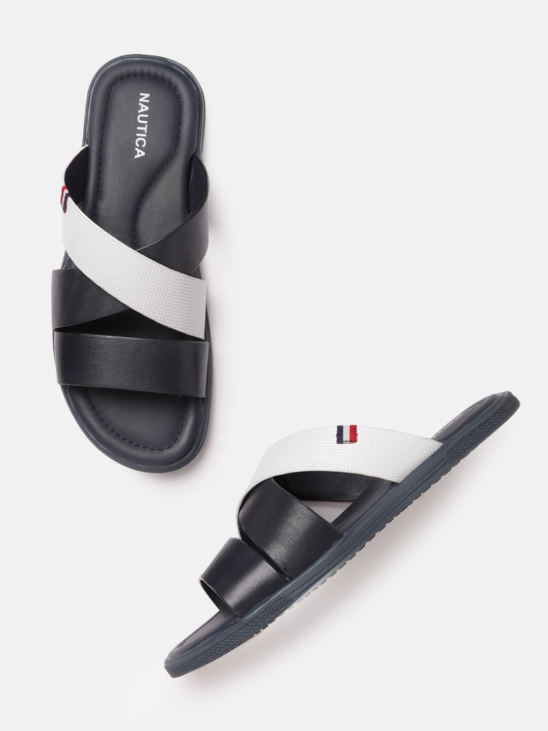 

Nautica Men Navy Blue & White Colourblocked & Textured Comfort Sandals