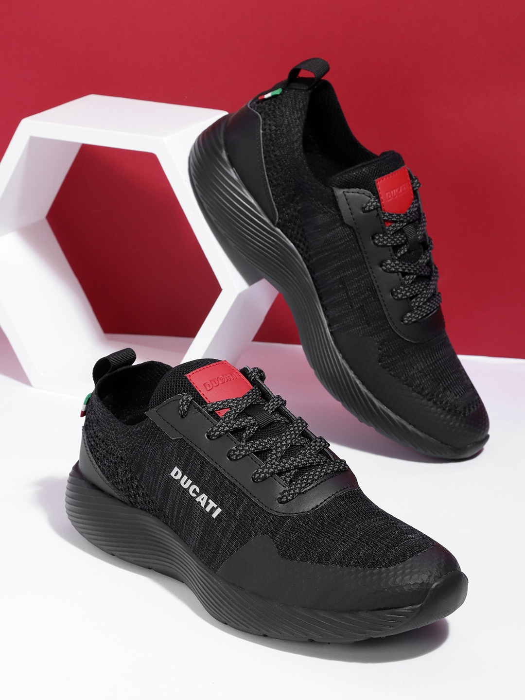 

Ducati Men Black & Charcoal Grey Woven Design Sneakers