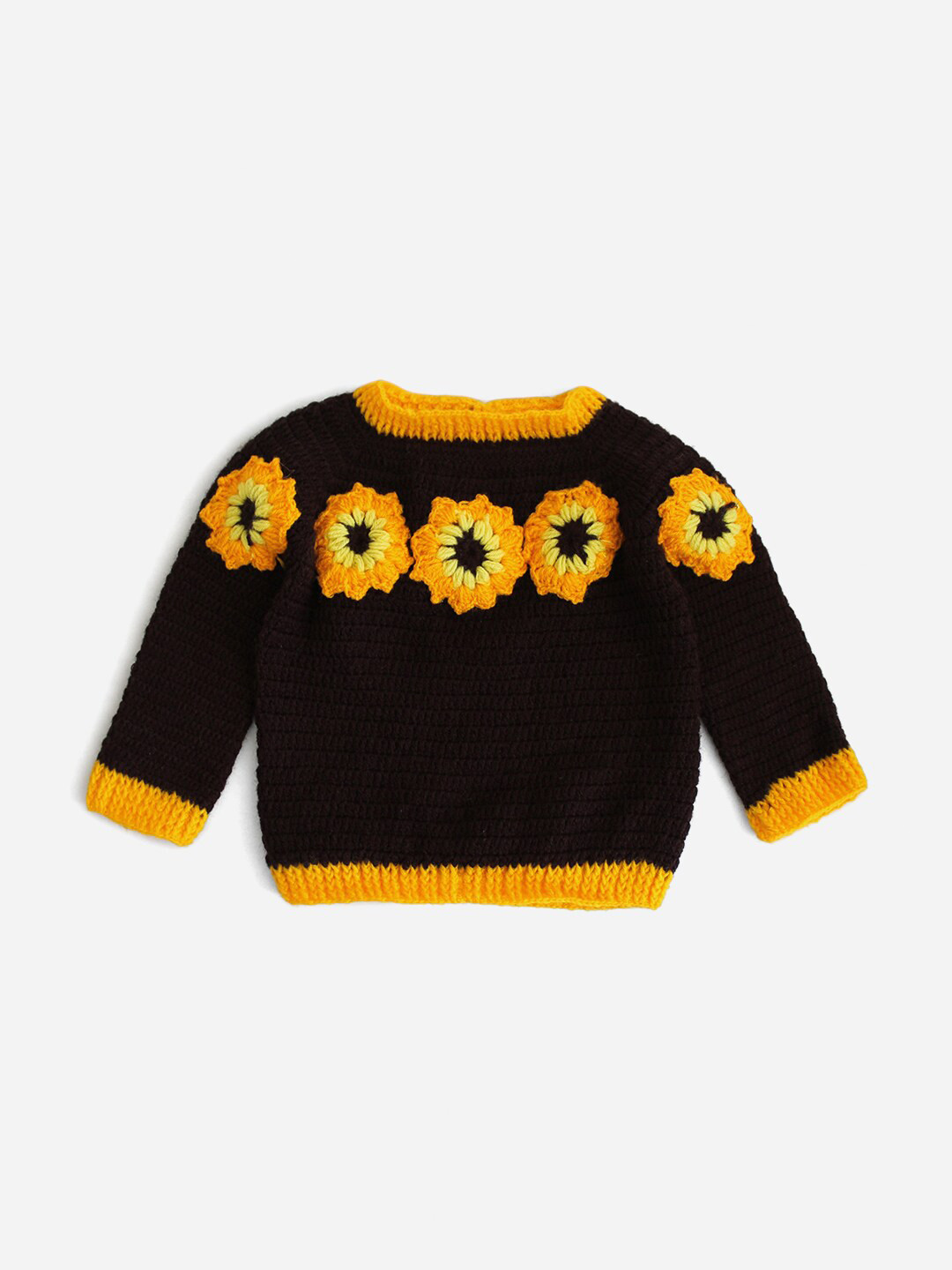 

Woonie Infant Girls Coffee Brown & Yellow Floral Handmade Pullover